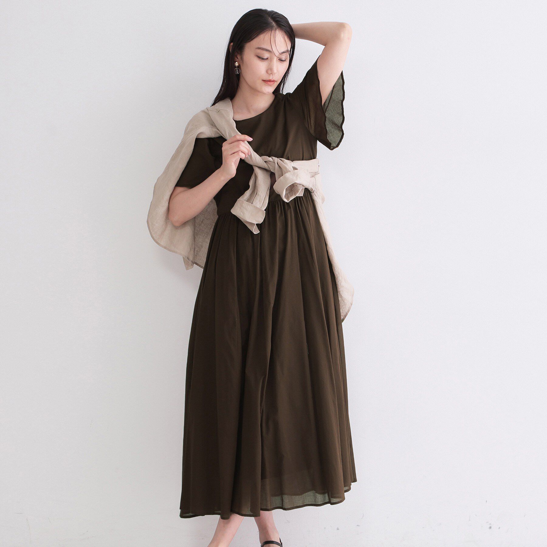 OPAQUE.CLIP「フレアスリーブ フィット＆フレアサマードレス【洗濯機OK】」|ワンピース|