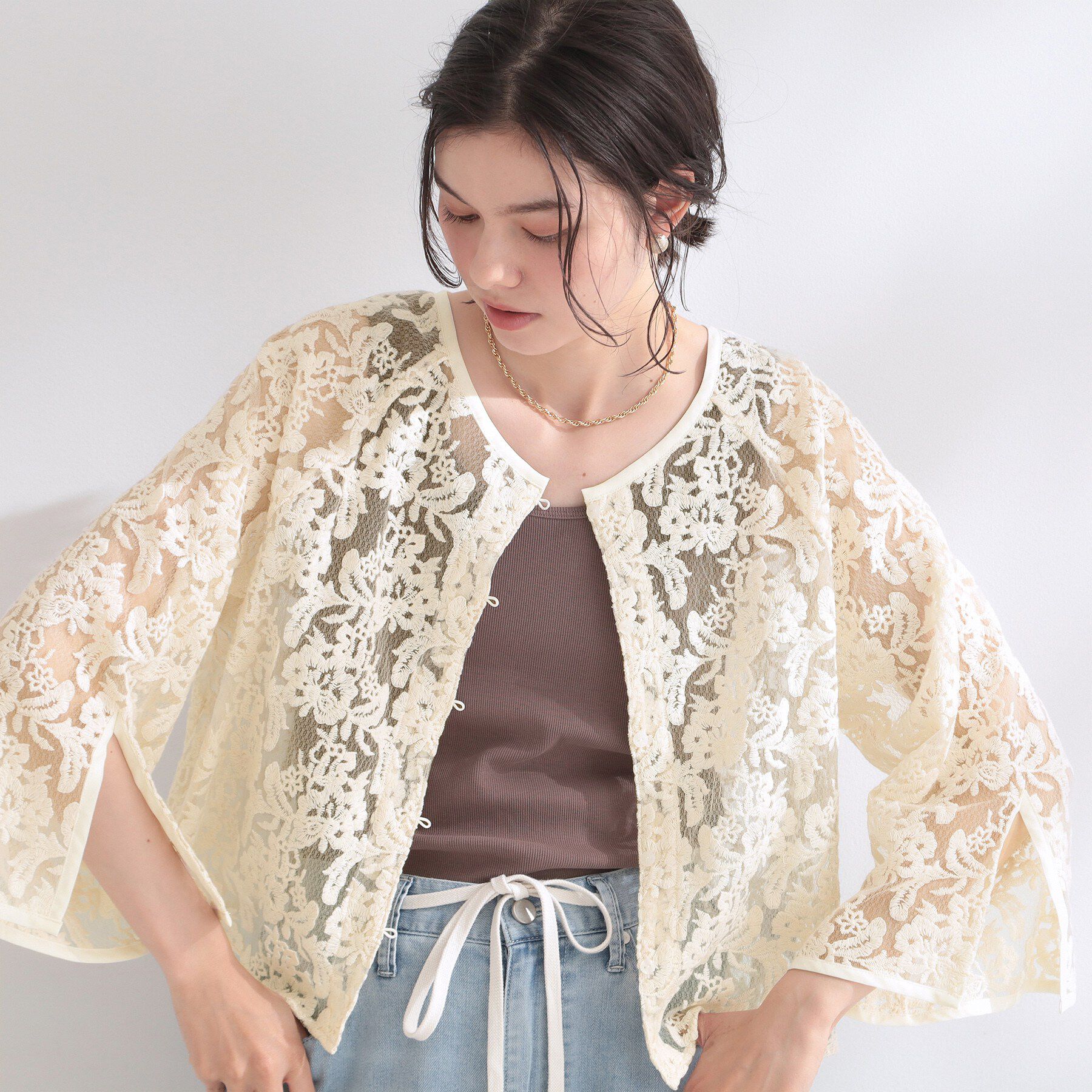 OPAQUE.CLIP「刺繍レースショートブラウス【洗える】」|シャツ・ブラウス|オフホワイト(003