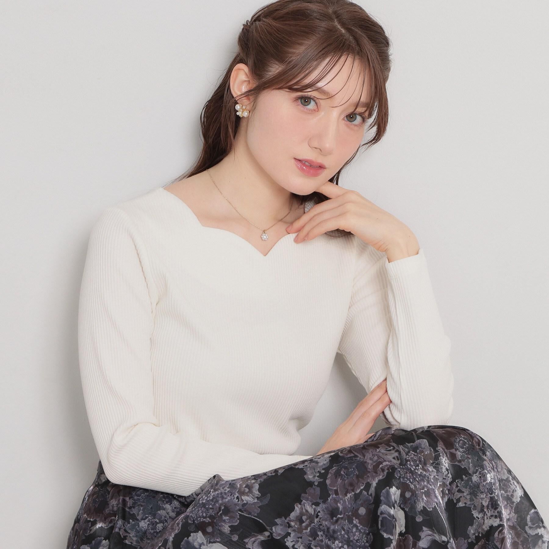 Couture broach「【洗える】ハートネック テレコプルオーバー」|Tシャツ・カットソー|