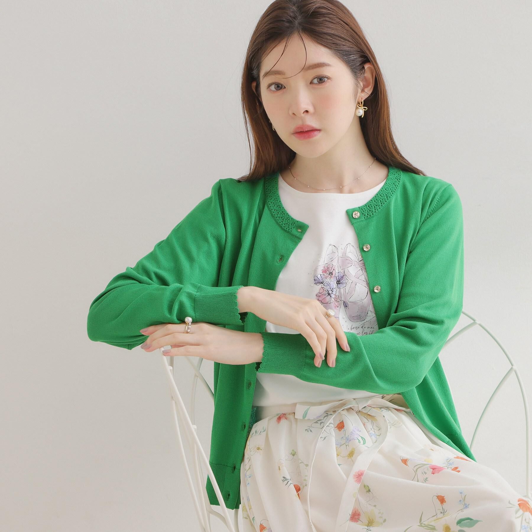 Couture broach「【アンサンブル可・UVカット・アンチピリング】ポイント透かしビジュー釦カーディガン」|カーディガン|