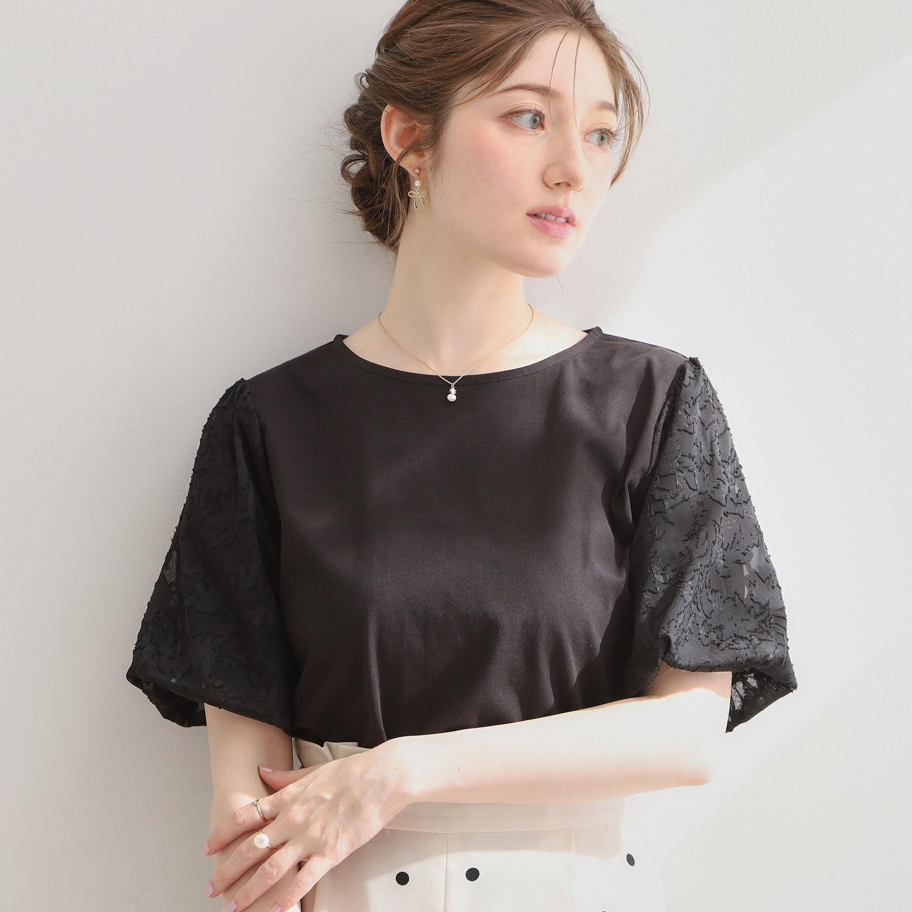 Couture broach「【接触冷感・UVカット・洗える】バルーンスリーブ トップス」|Tシャツ・カットソー|ブラック(019)