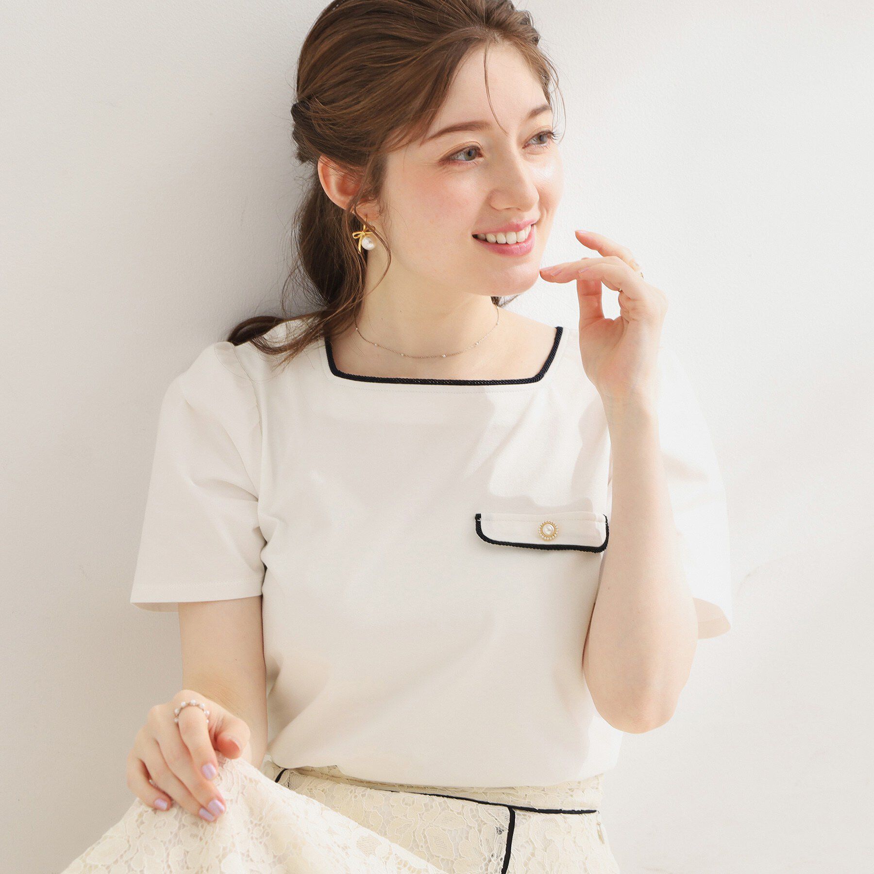 Couture broach「【接触冷感・UVカット・洗える】マリンコードTシャツ」|Tシャツ・カットソー|オフホワイト(003