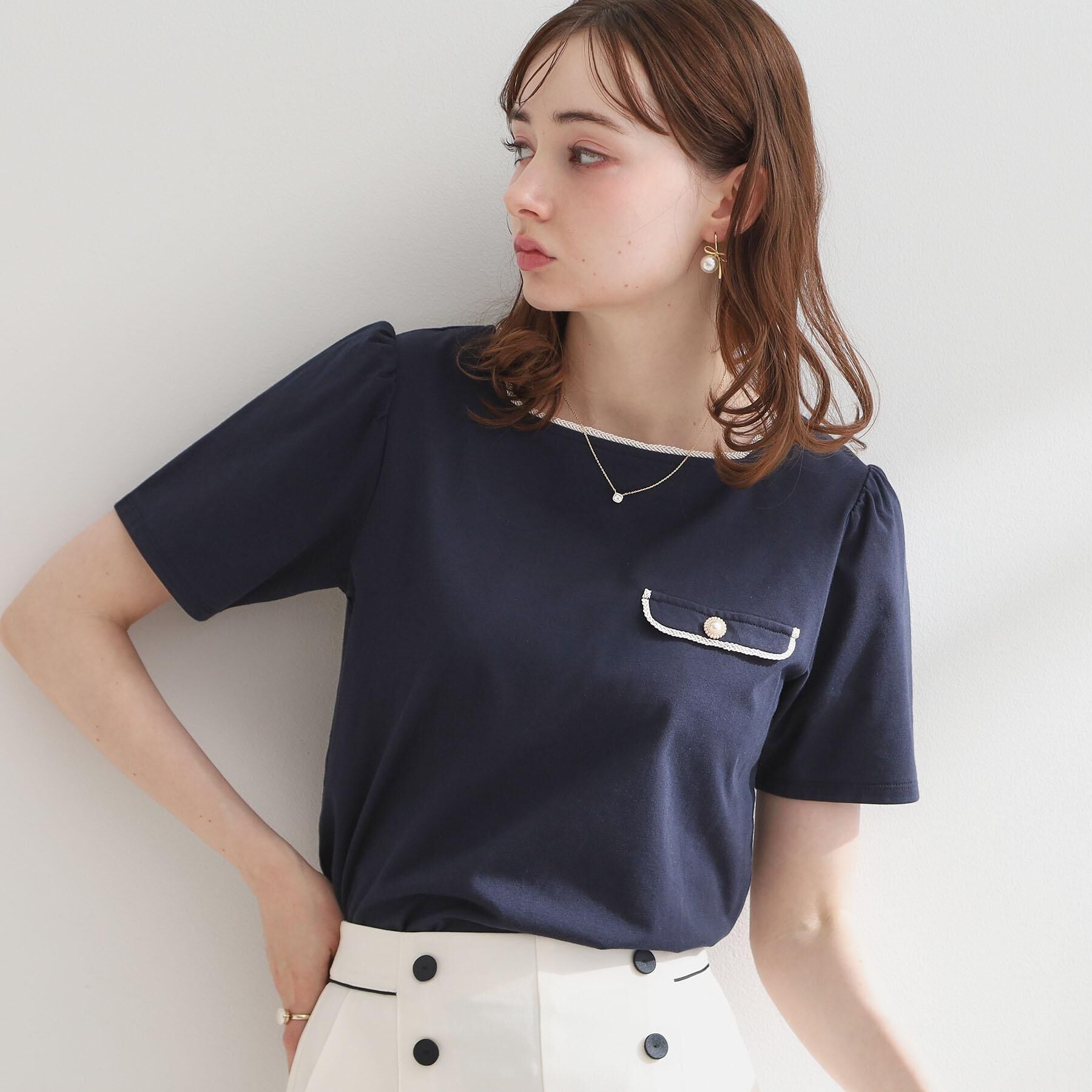 Couture broach「【接触冷感・UVカット・洗える】マリンコードTシャツ」|Tシャツ・カットソー|ネイビー(094)