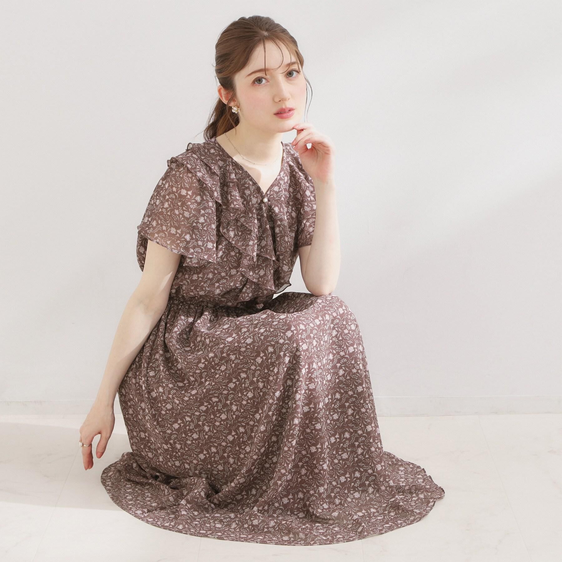 Couture broach「【洗える】花柄 フリル ワンピース」|ワンピース|