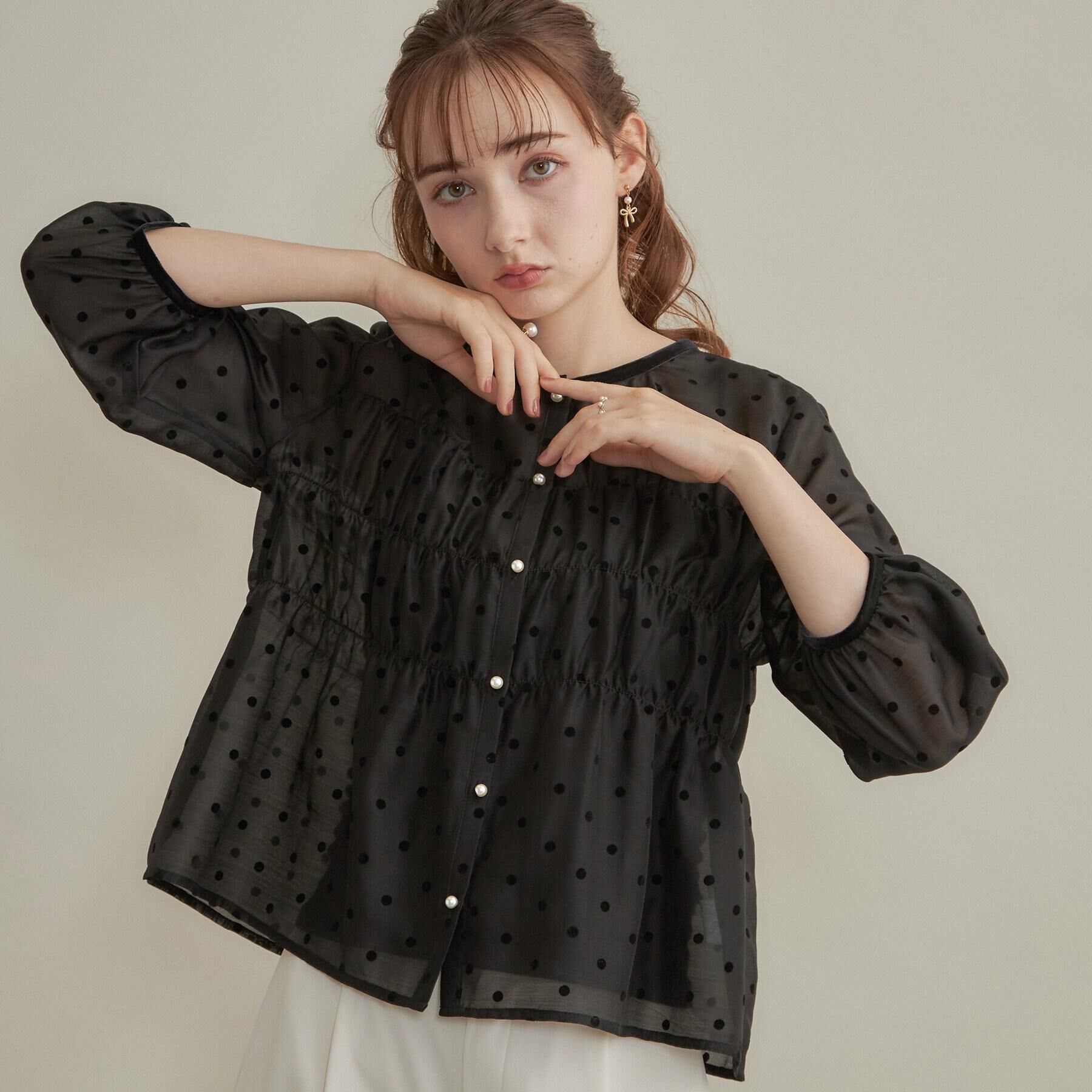 Couture broach「【セットアップ可・着映えて上品】フロッキードットブラウス」|シャツ・ブラウス|