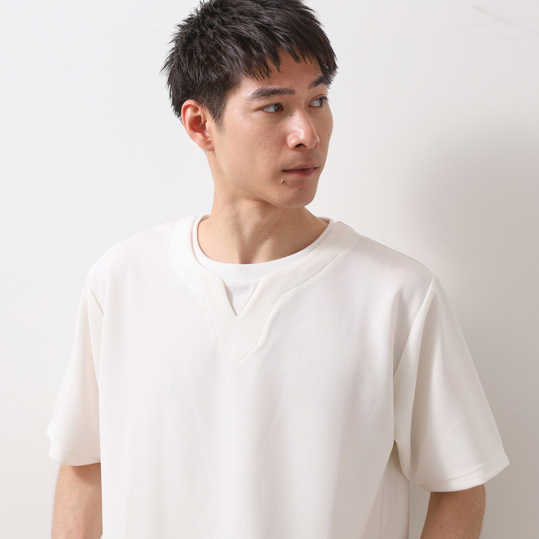 THE SHOP TK「ツイルキーネック 半袖Tシャツ 接触冷感/洗濯機OK」|Tシャツ・カットソー|