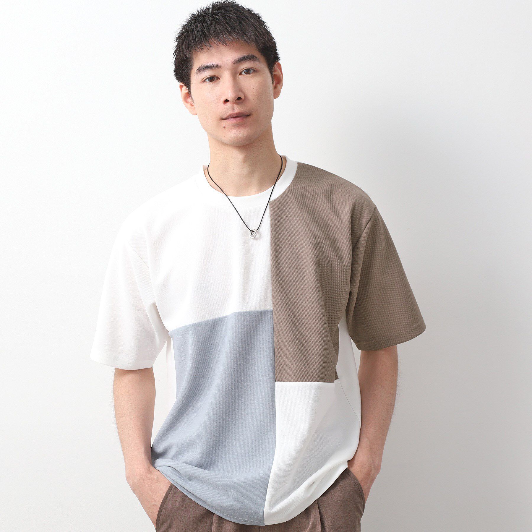 THE SHOP TK「ツイルブロッキング 半袖Tシャツ 洗濯機OK」|Tシャツ・カットソー|モカブラウン(542