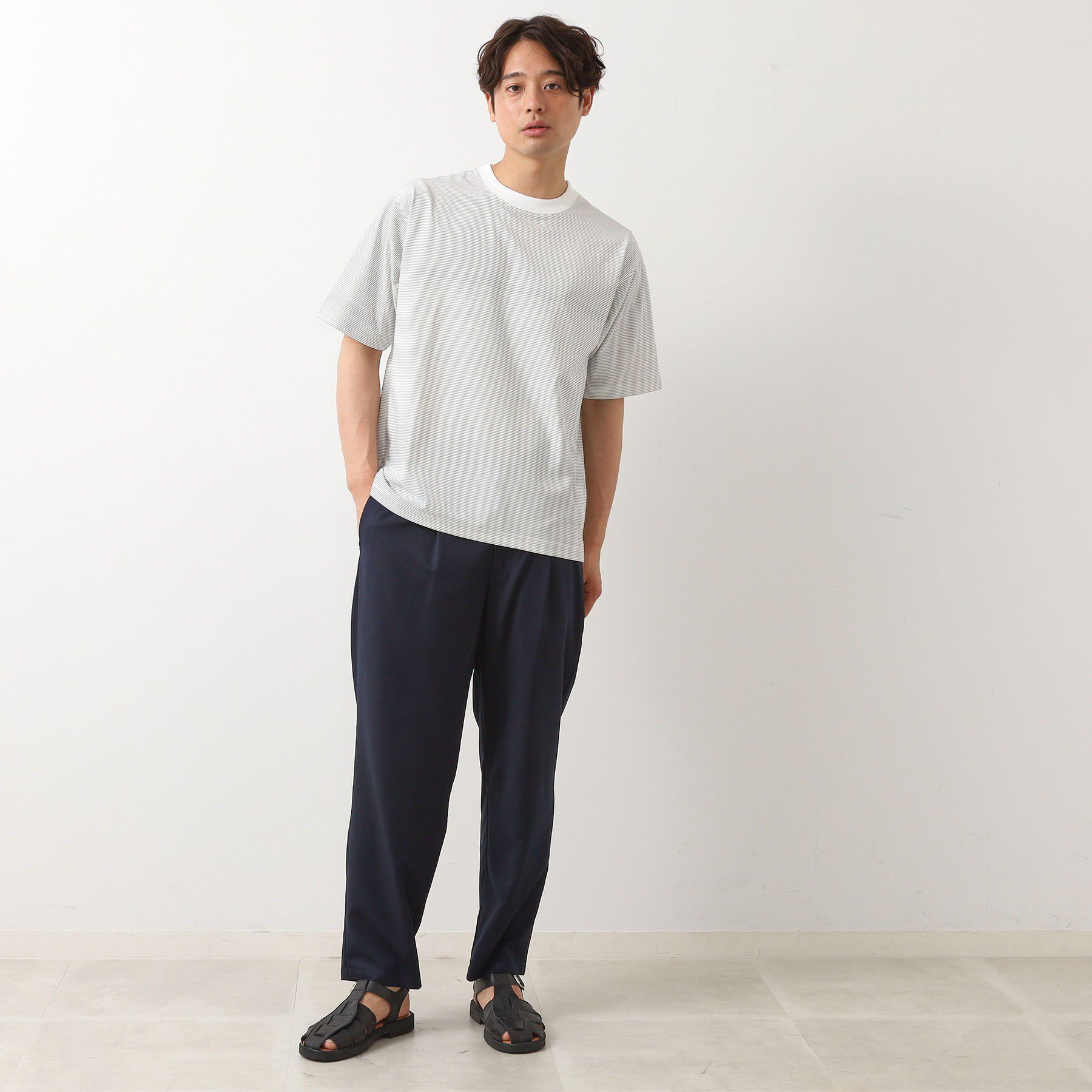 THE SHOP TK「パーフェクテックボーダー 半袖Tシャツ 吸水速乾／洗濯機OK」|Tシャツ・カットソー|