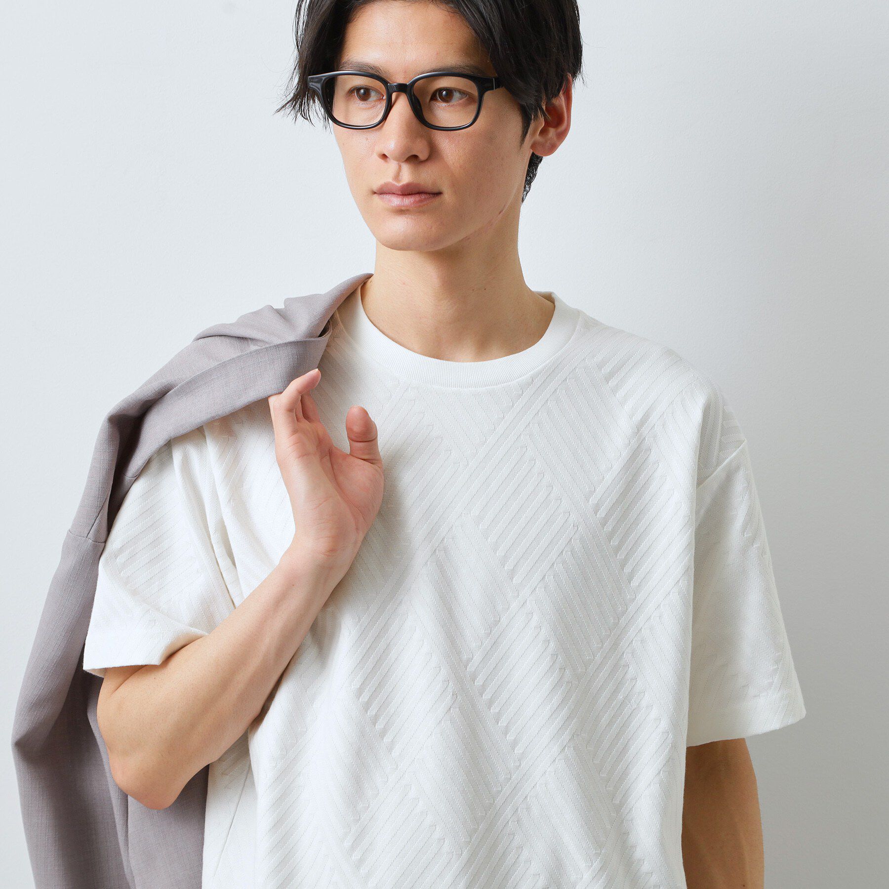 THE SHOP TK「【ジャケットインにもおすすめ！】ジャカード リンクス半袖Tシャツ 洗濯機OK」|Tシャツ・カットソー|オフホワイト(003