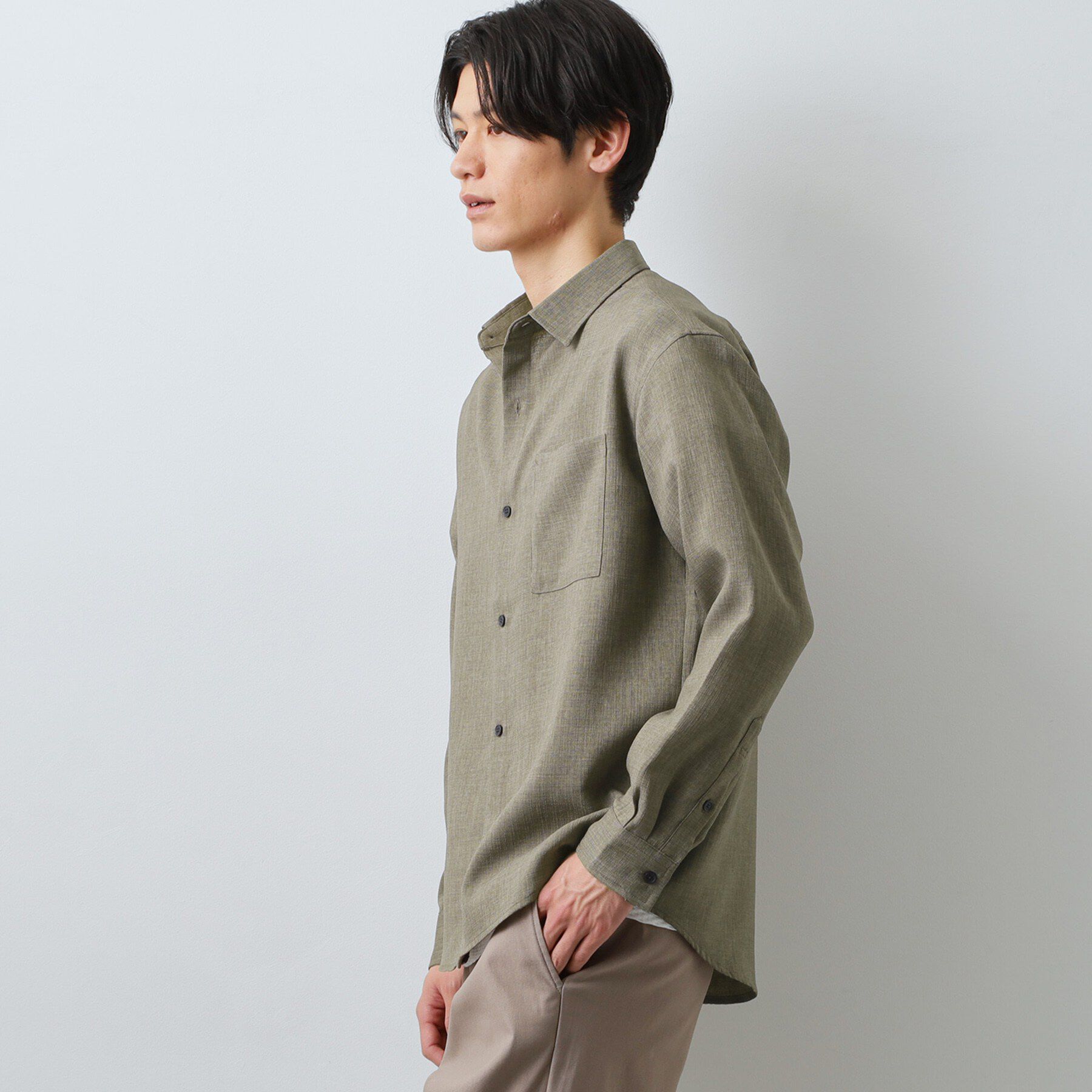 THE SHOP TK「【LINO FINE】リネンライク 長袖シャツ UVカット/イージーケア/吸水速乾/洗濯機OK」|シャツ・ブラウス|