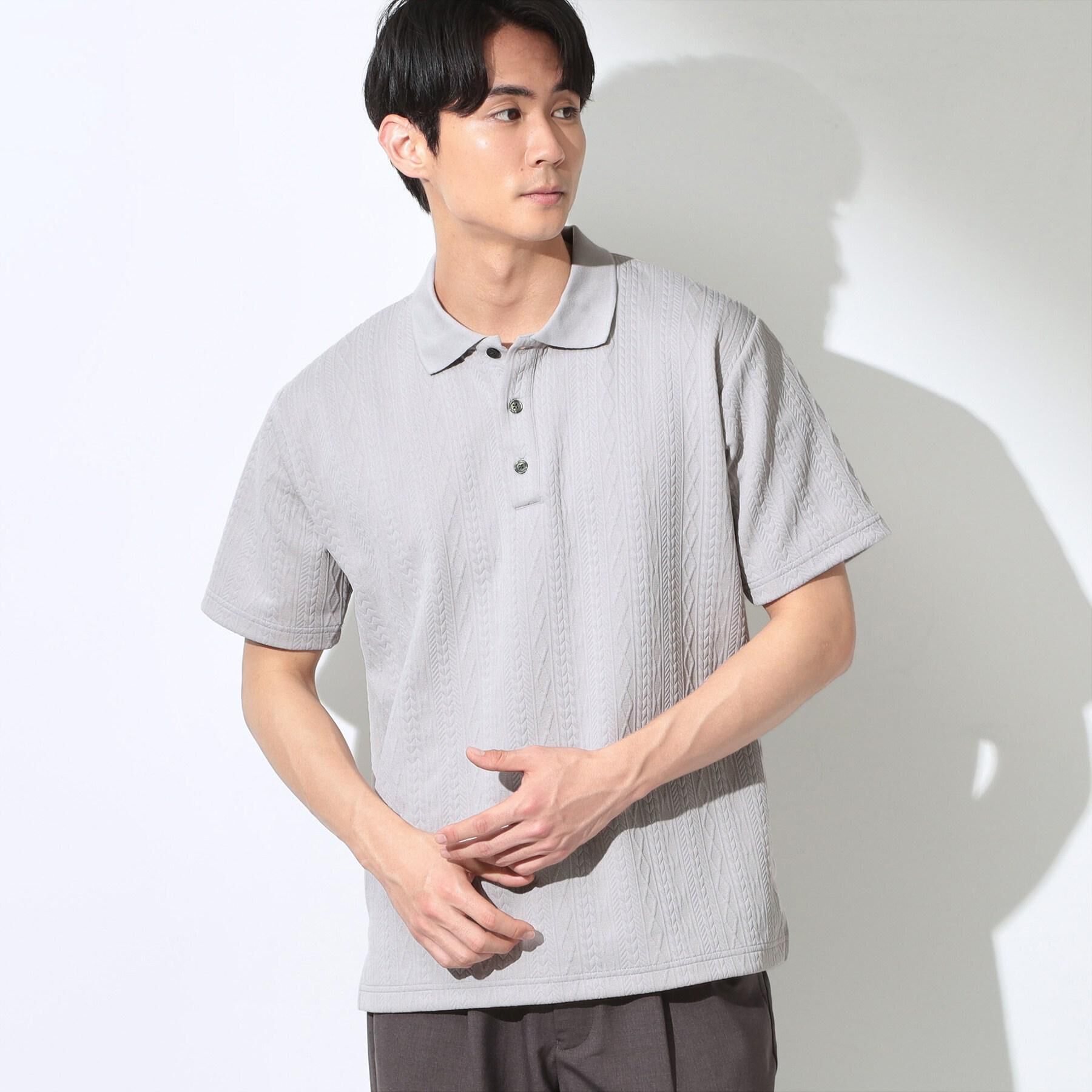 THE SHOP TK「【シンプルすぎない大人の表情】ケーブルフクレポロシャツ 吸水速乾/UVケア/洗濯機OK」|ポロシャツ|