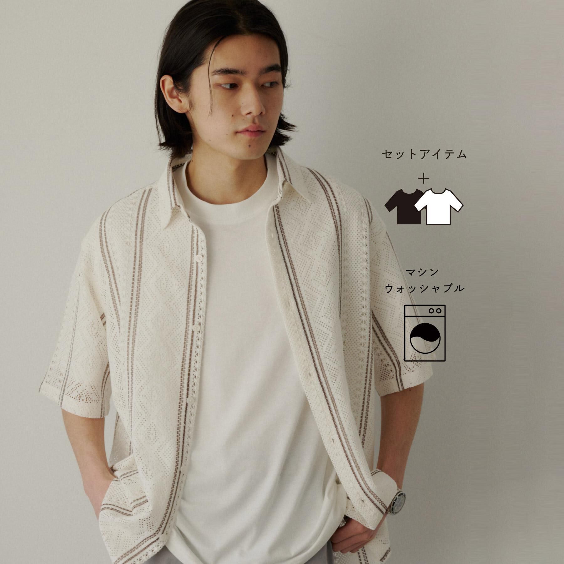 THE SHOP TK「【2点セット】クラフトレース 半袖シャツ＋半袖Tシャツ」|シャツ・ブラウス|オフホワイト(403