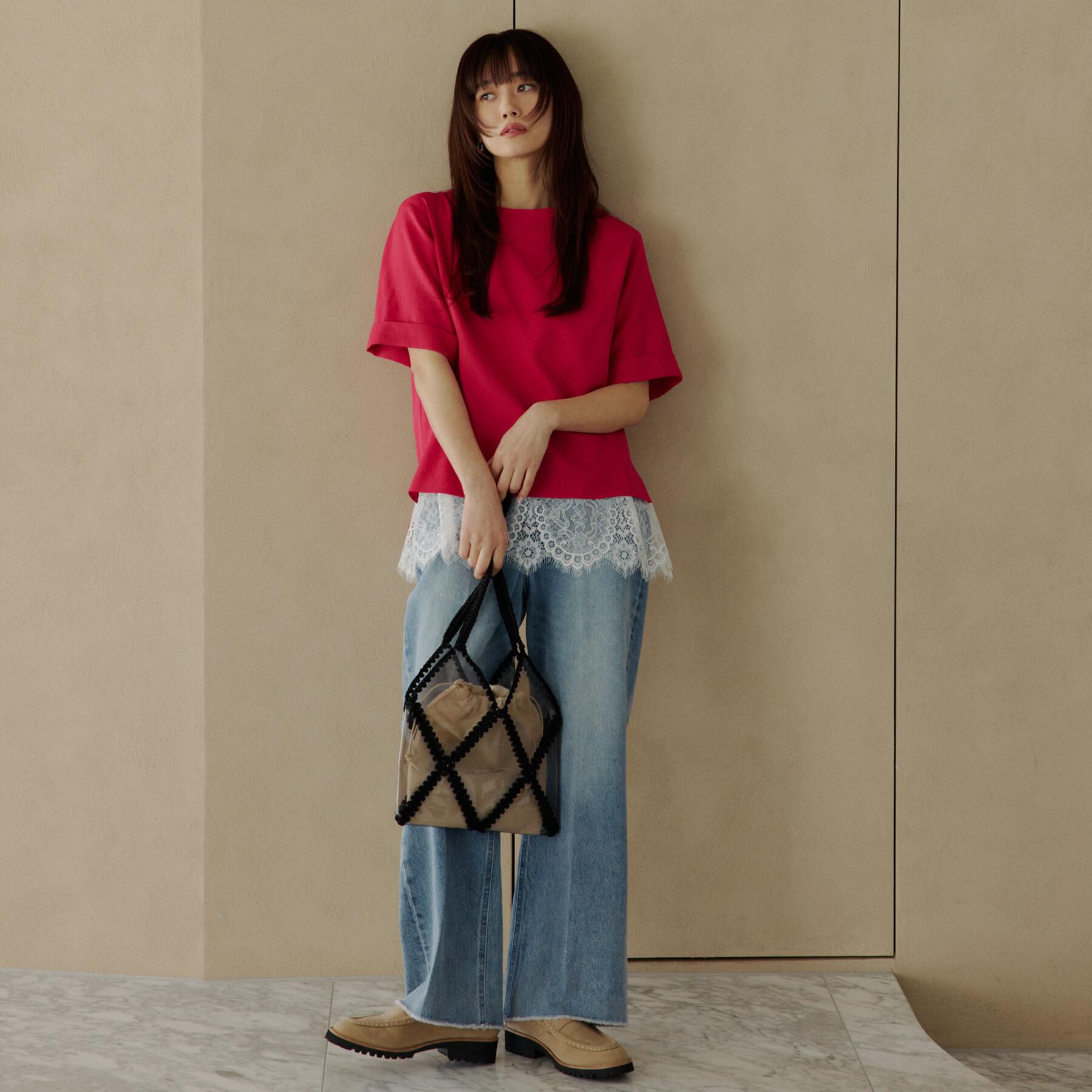 THE SHOP TK「【M-XL/二の腕カバー】さらり麻調メッシュ5分袖ブラウス」|シャツ・ブラウス|