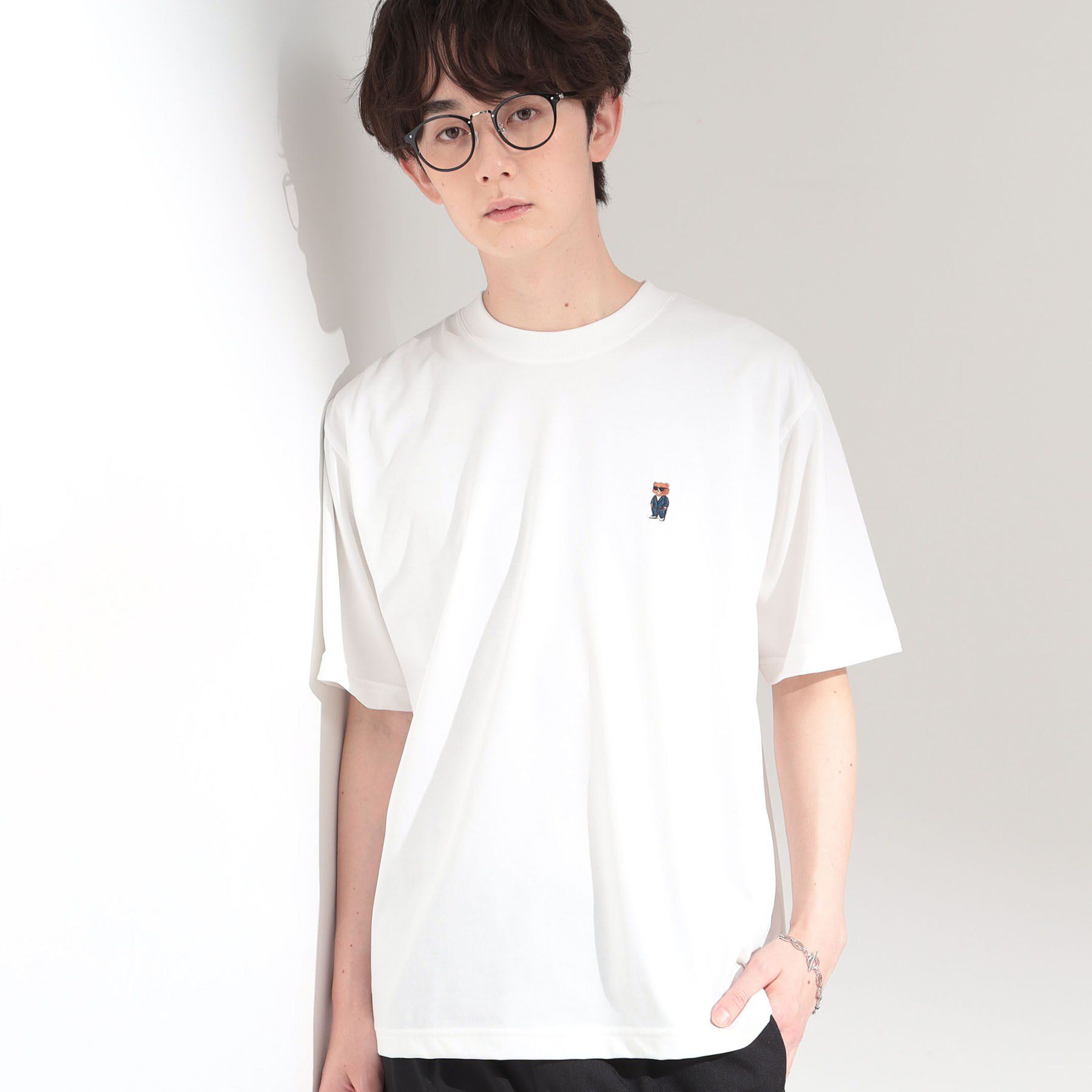THE SHOP TK「クマ刺繍 半袖Tシャツ 洗濯機OK」|Tシャツ・カットソー|オフホワイト(003
