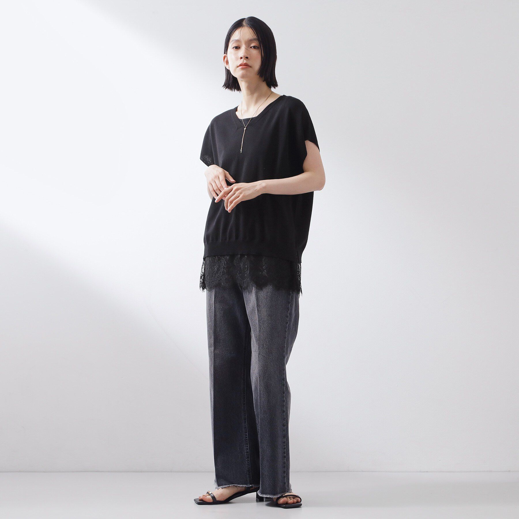 THE SHOP TK「【ひんやり/人気アイテム】レイヤードスタイルに 裾レースタンクトップ」|Tシャツ・カットソー|