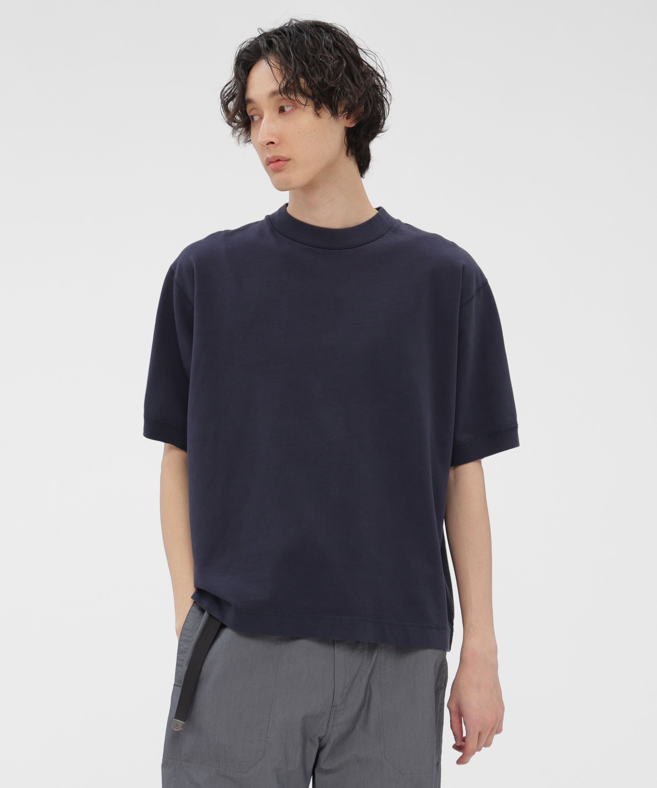 MHL.「GARMENT DYED TOUGH COTTON LINEN JERSEY TOP」|Tシャツ・カットソー|DARK NAVY1