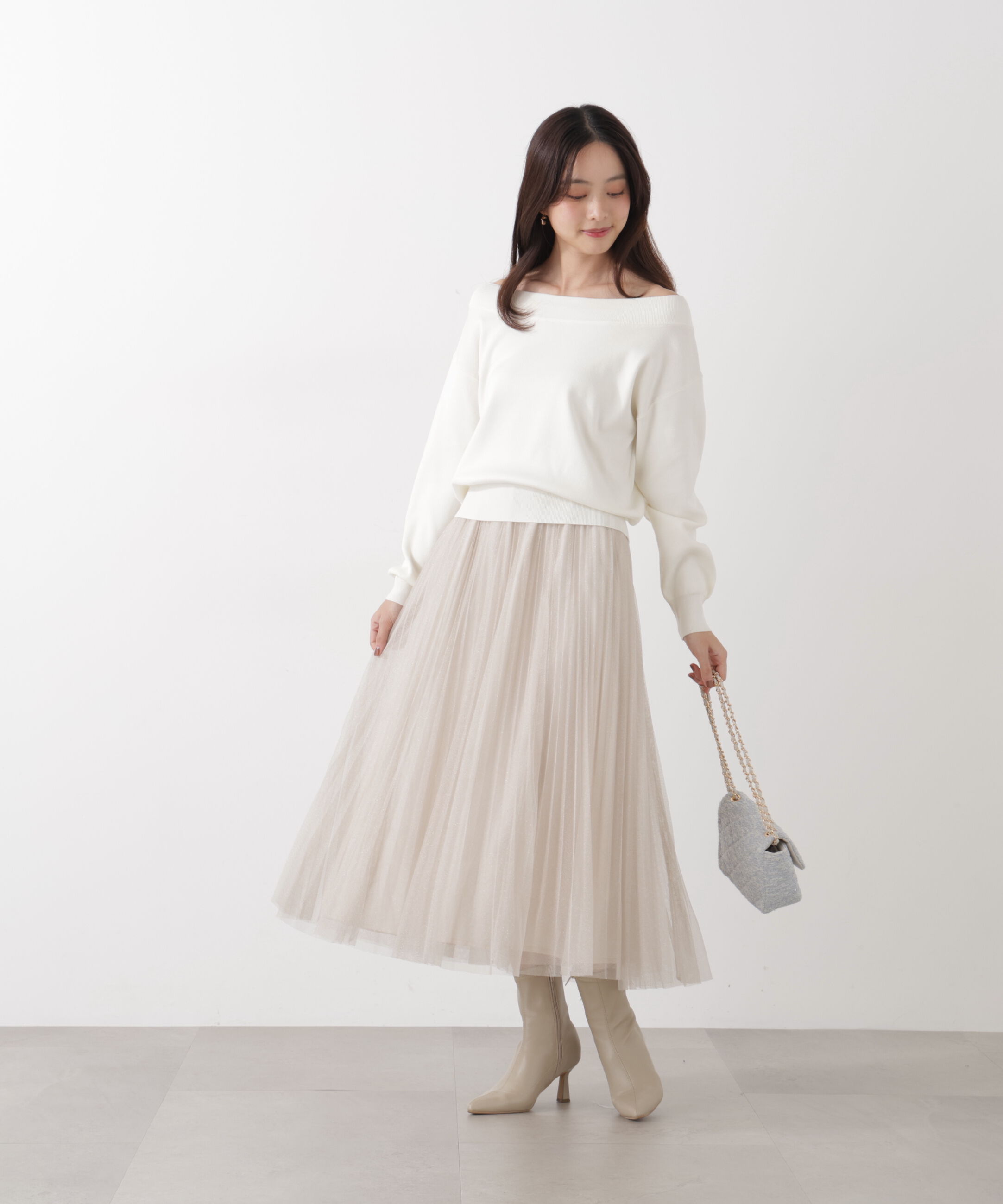 PROPORTION BODY DRESSING「《EDIT COLOGNE》ラメプリーツスカート26SS」|スカート|アイボリー2