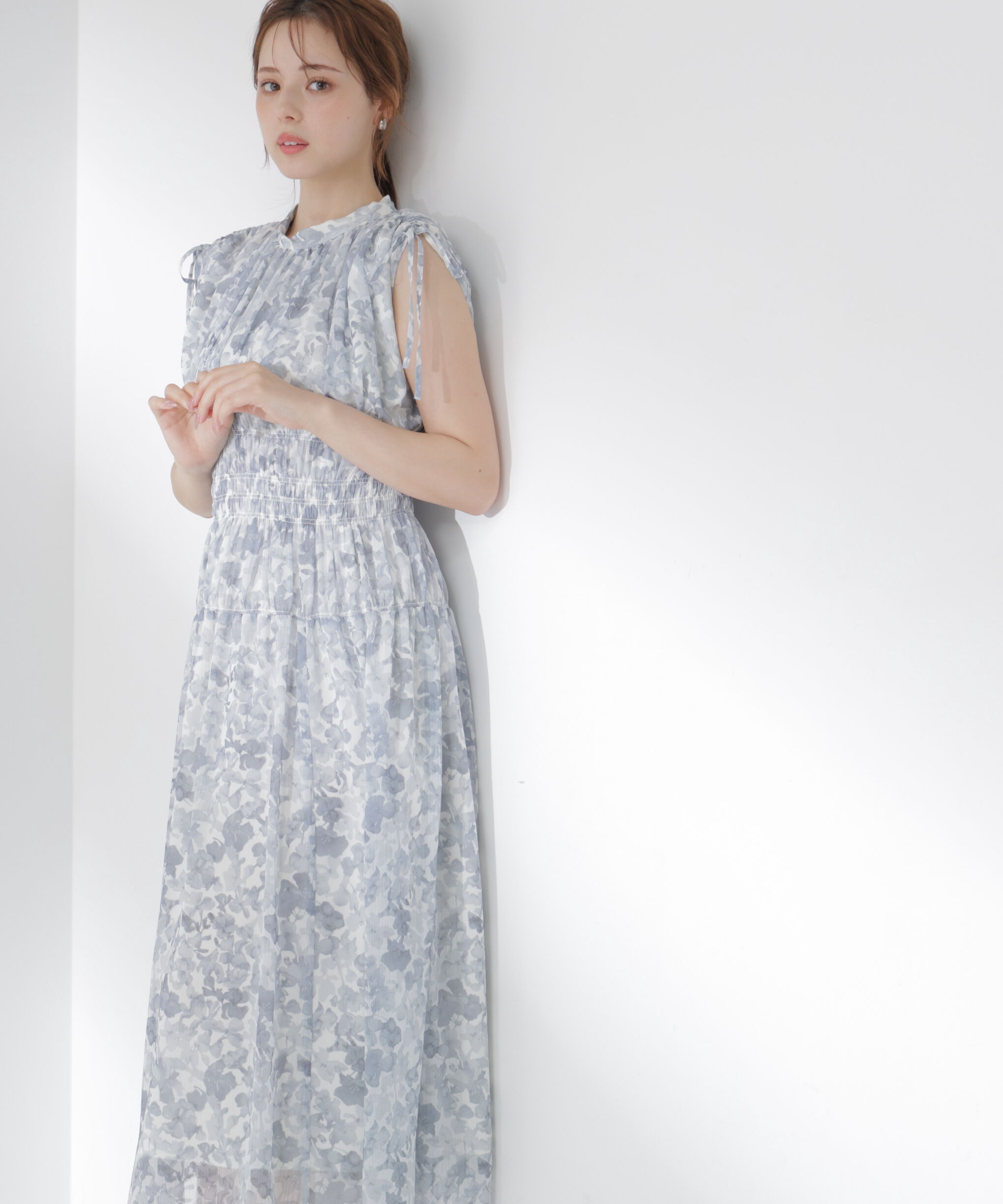PROPORTION BODY DRESSING「2wayスリーブ花柄シャーリングワンピース 26SS」|ワンピース|ブラック