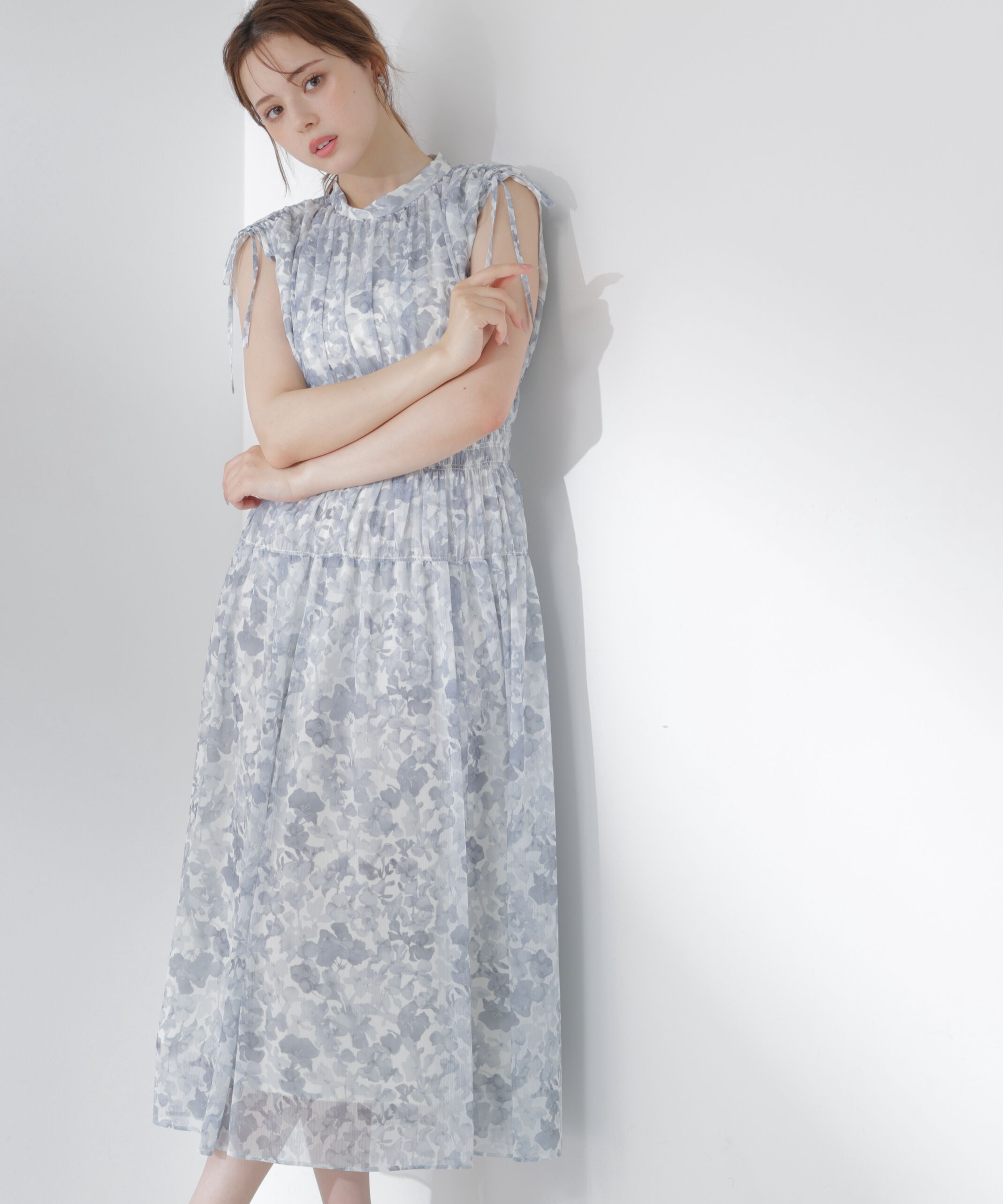 PROPORTION BODY DRESSING「2wayスリーブ花柄シャーリングワンピース 26SS」|ワンピース|