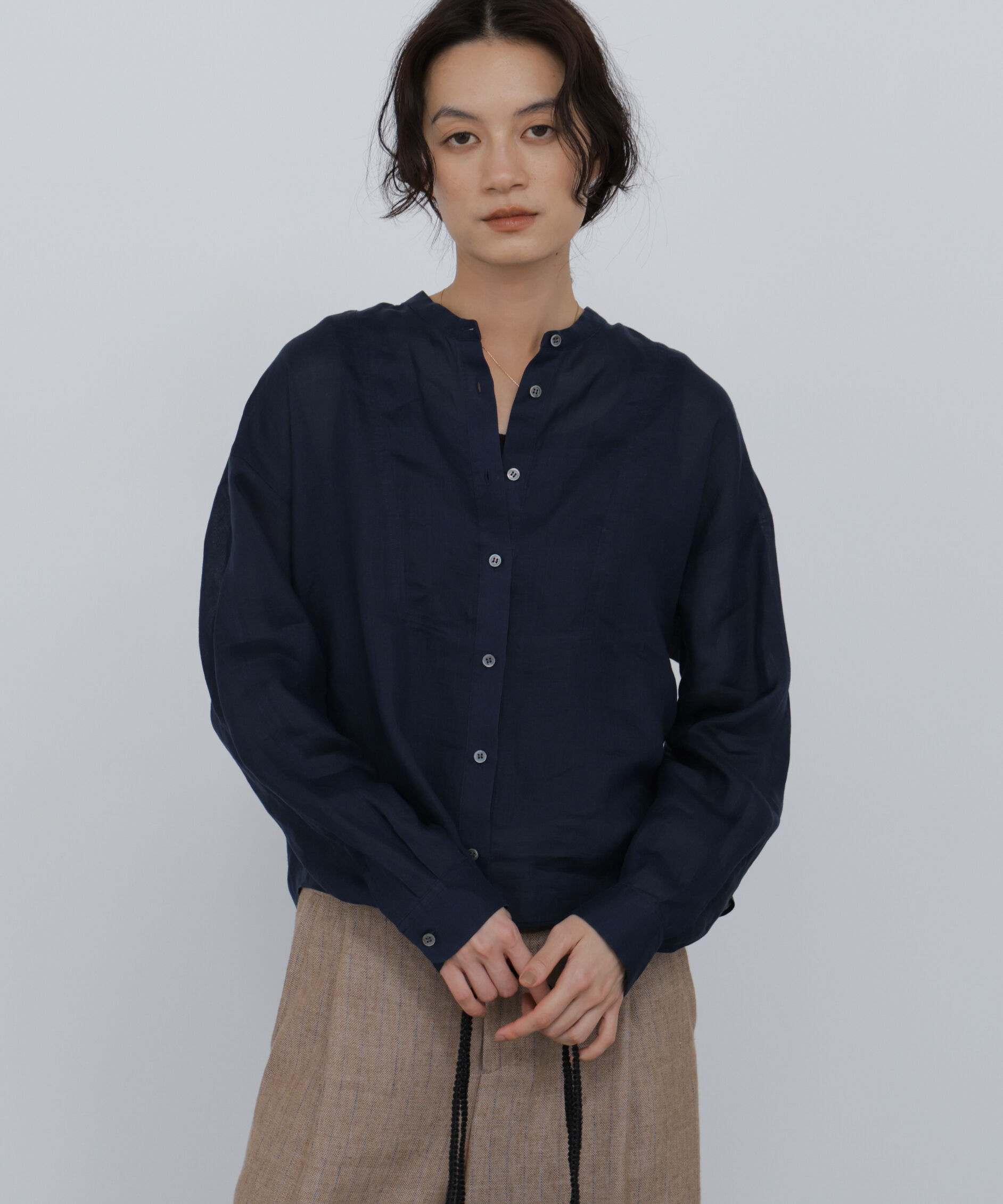  「《名品 / 洗える / 4カラー展開》ラミーボザムシャツブラウス」|シャツ・ブラウス|ネイビー