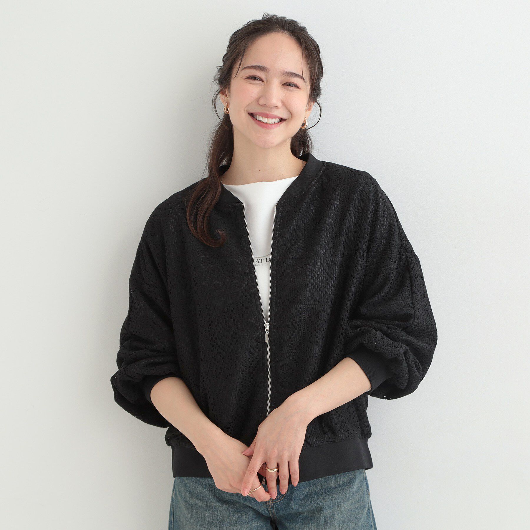 SHOO･LA･RUE「ちょうどいい華やかさ　ふんわりレースブルゾン」|ブルゾン・スタジャン|