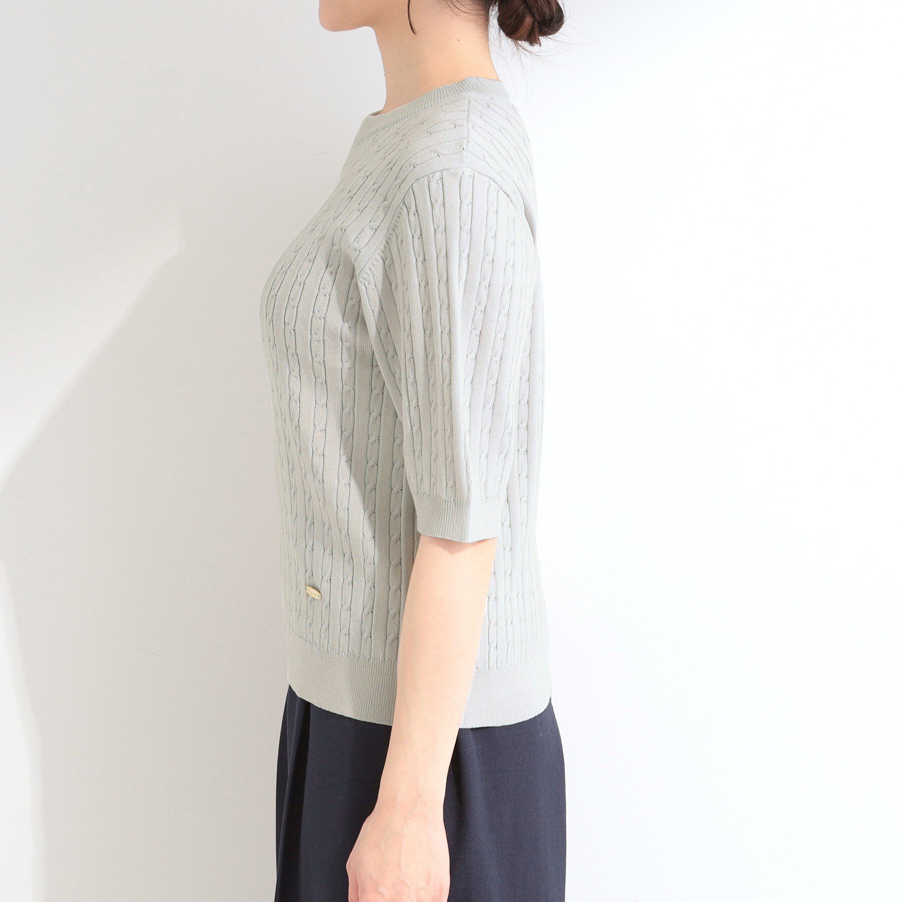 SHOO･LA･RUE「【洗濯機可/S-LL】ミニケーブルで上品に 5分袖ニット」|ニット・セーター|