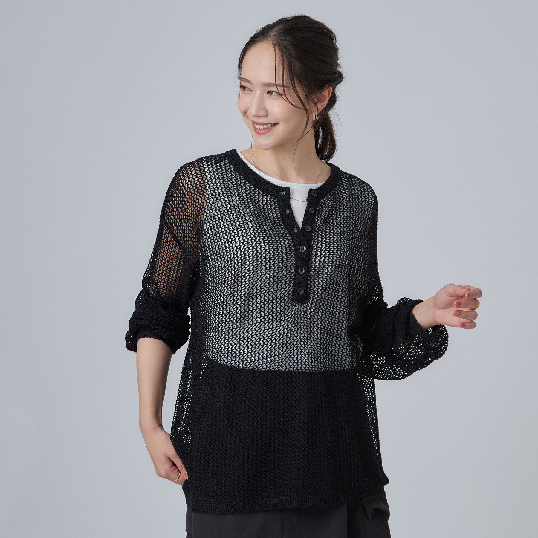 SHOO･LA･RUE「【2点セット/洗濯機可/S-LL】ヘンリーネックメッシュニット+タンクトップセット」|その他|