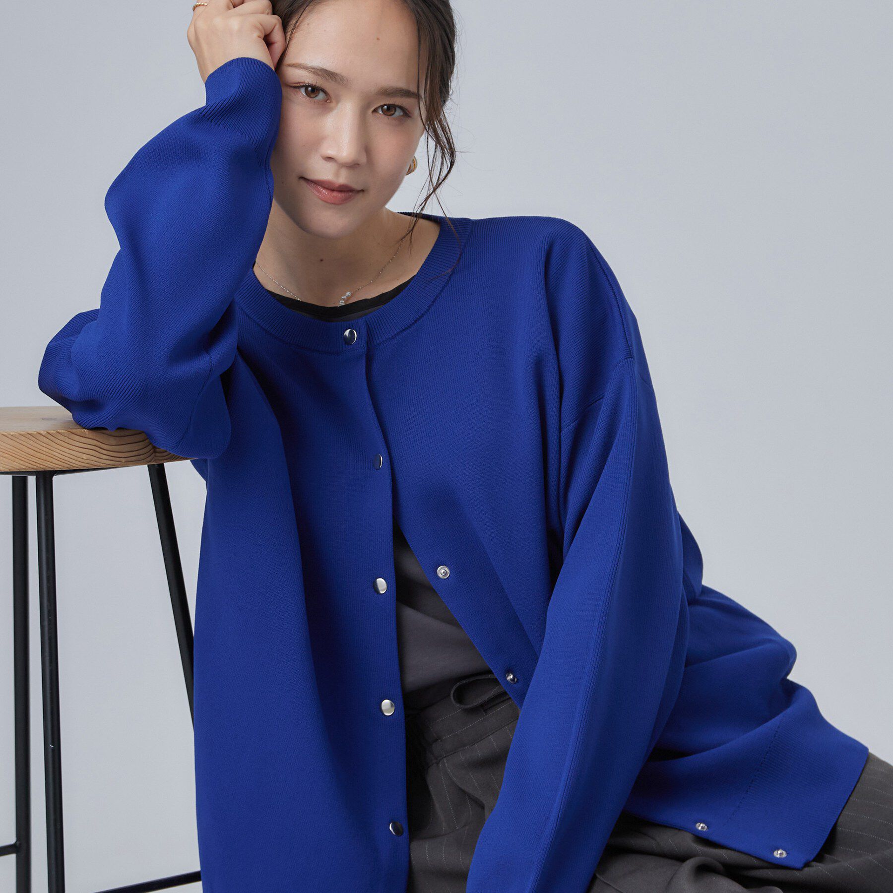 SHOO･LA･RUE「【セットアップ可/洗濯機可】軽やかに羽織れる スポンディシュニットカーディガン」|カーディガン|ブルー(093)