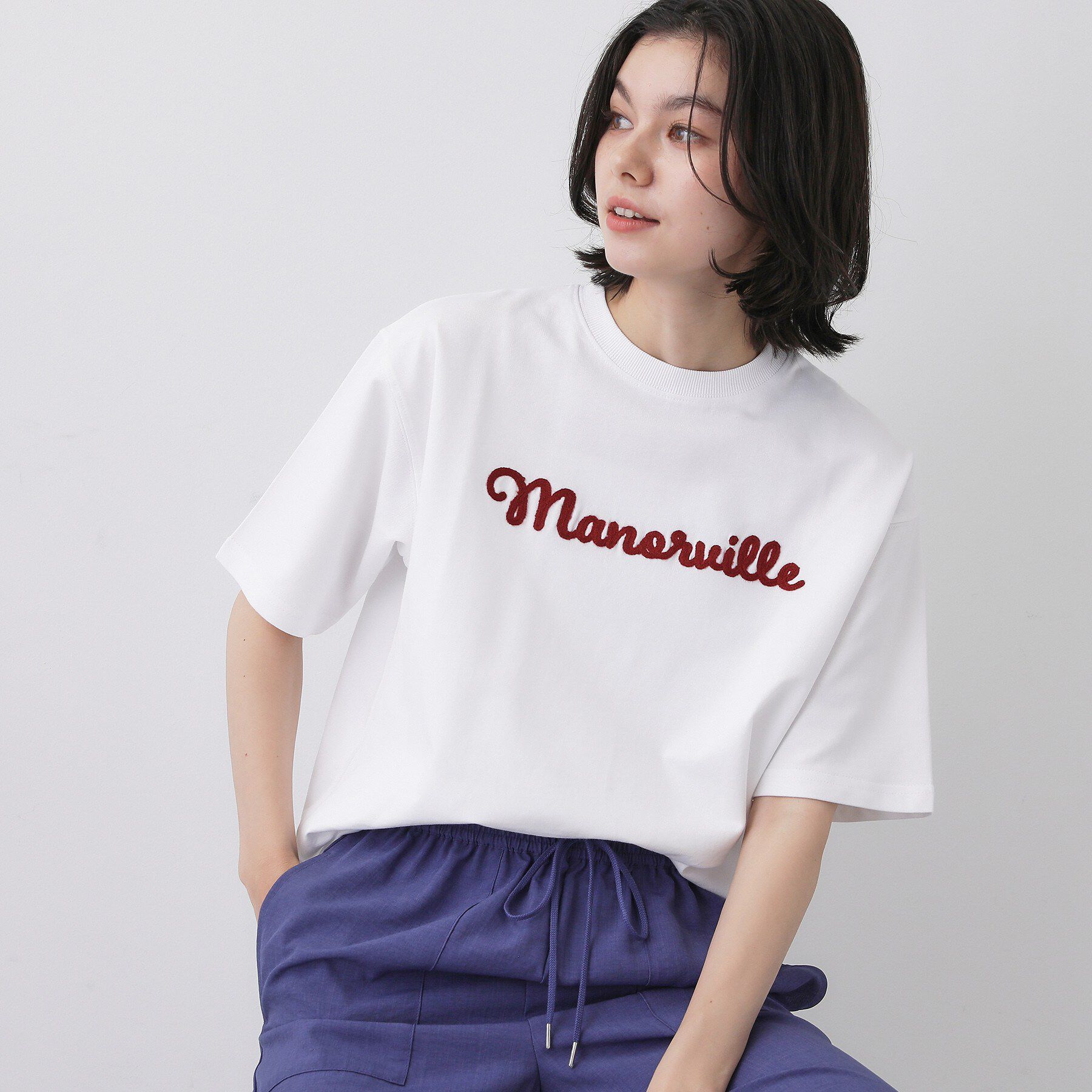 Dessin「ロゴ刺繍ミニ裏毛Ｔシャツ」|Tシャツ・カットソー|ホワイト(001)