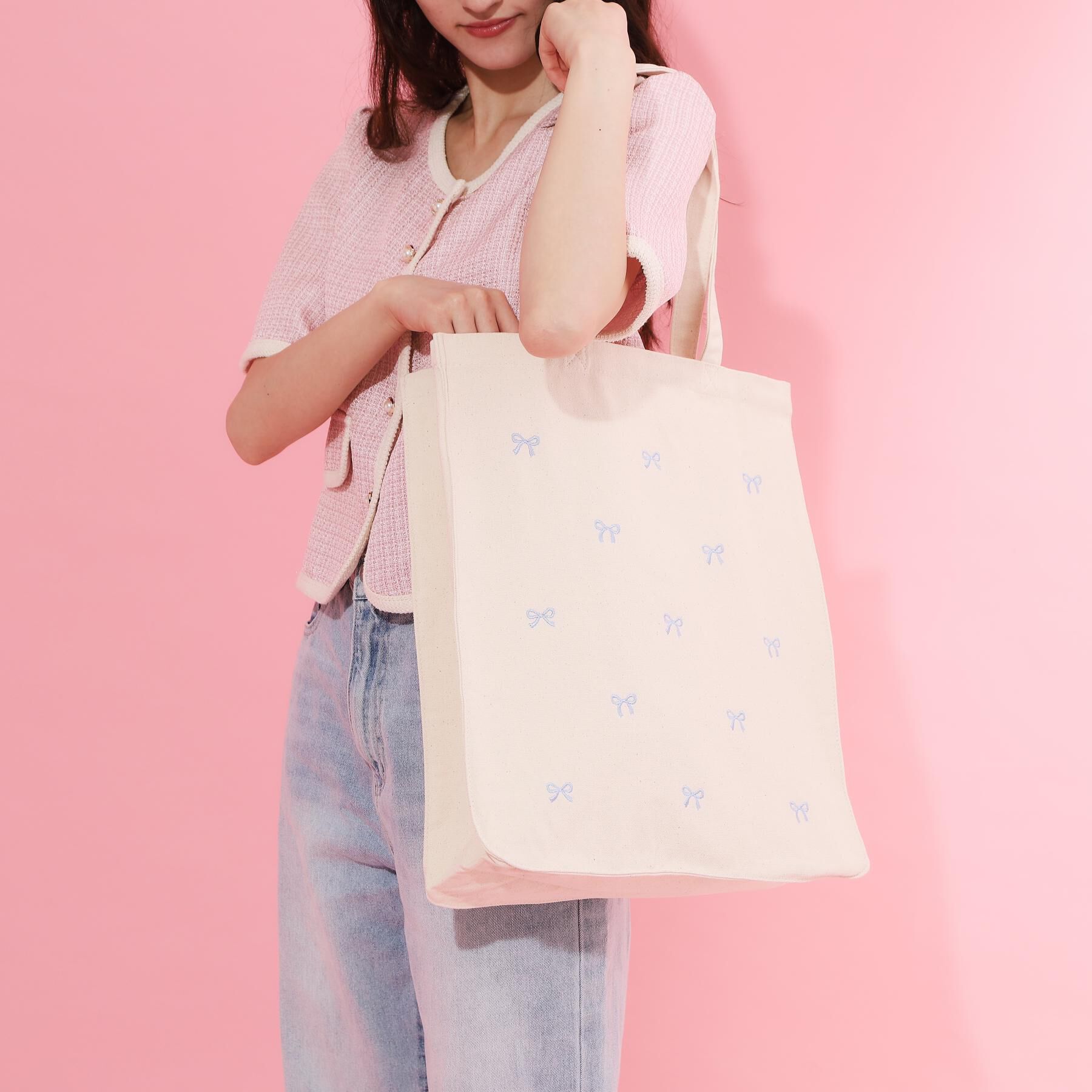 Ober Tashe「リボン刺繍キャンバストートバッグ」|トートバッグ|