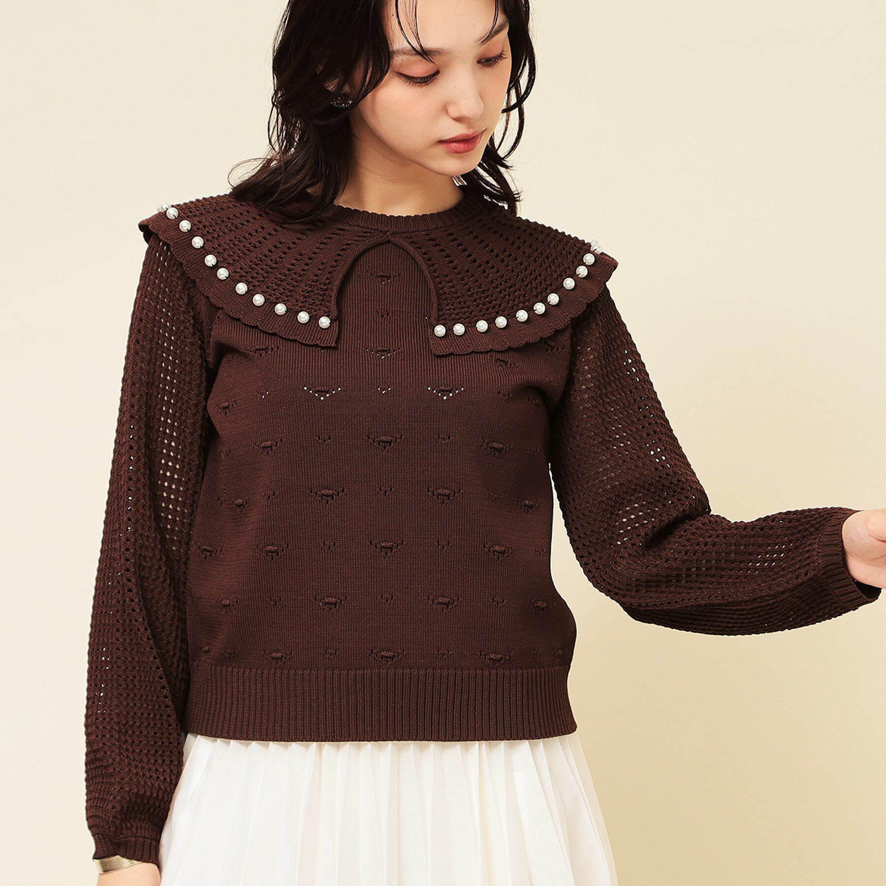 SunaUna「【COLLECTION LINE】透かしパール調ニット」|ニット・セーター|