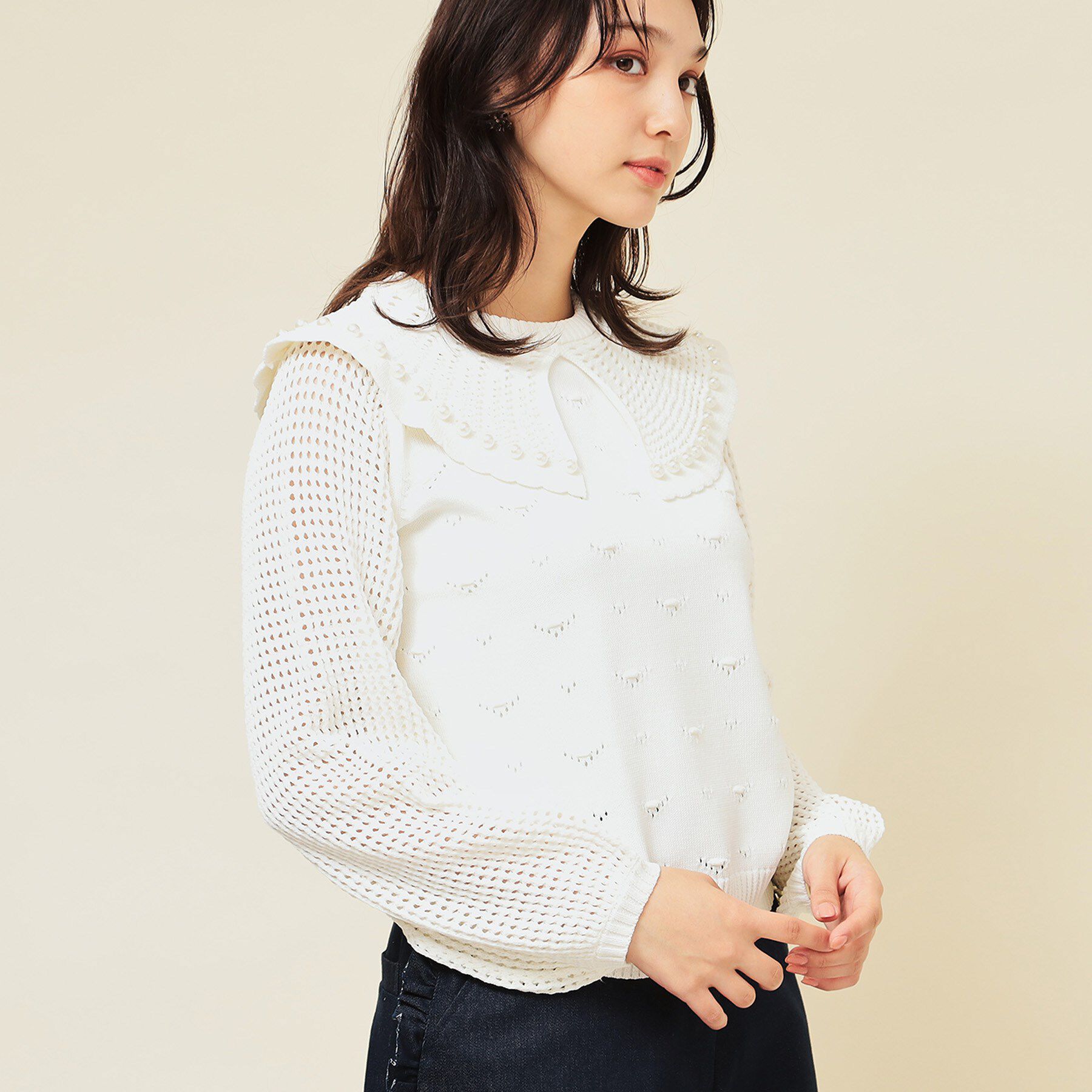 SunaUna「【COLLECTION LINE】透かしパール調ニット」|ニット・セーター|