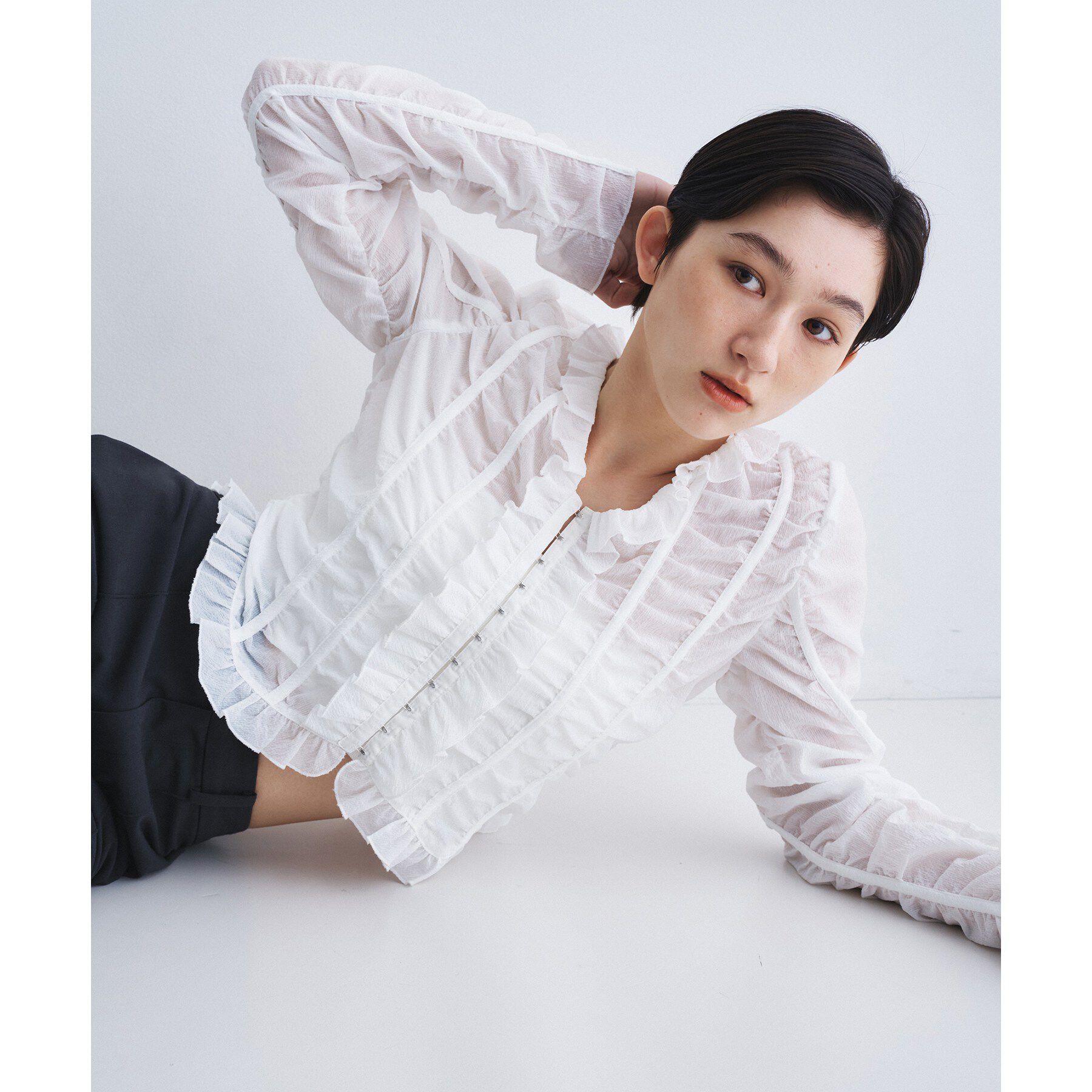 CODE A「dobby ruffle blouse」|シャツ・ブラウス|ホワイト(001)