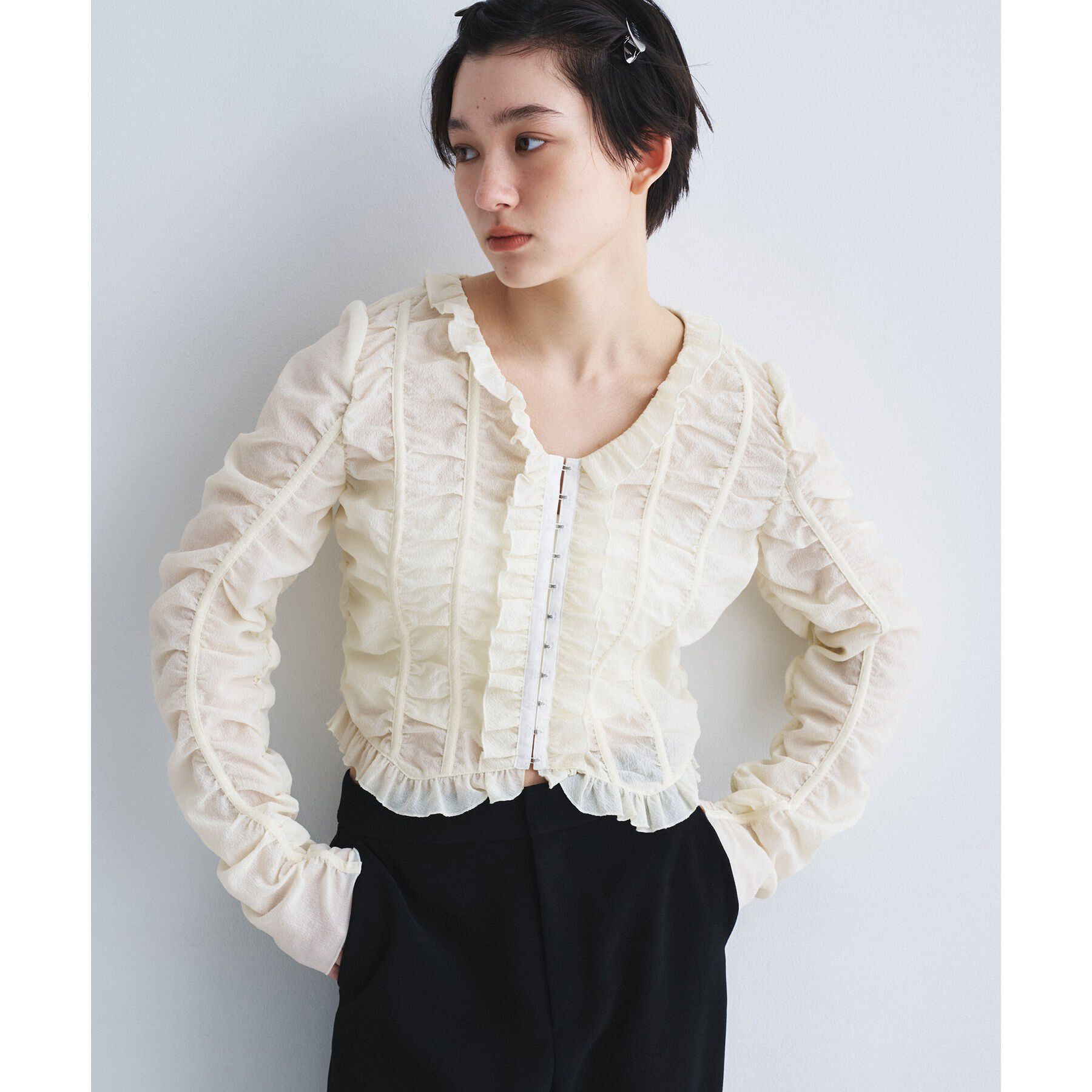 CODE A「dobby ruffle blouse」|シャツ・ブラウス|アイボリー(004)