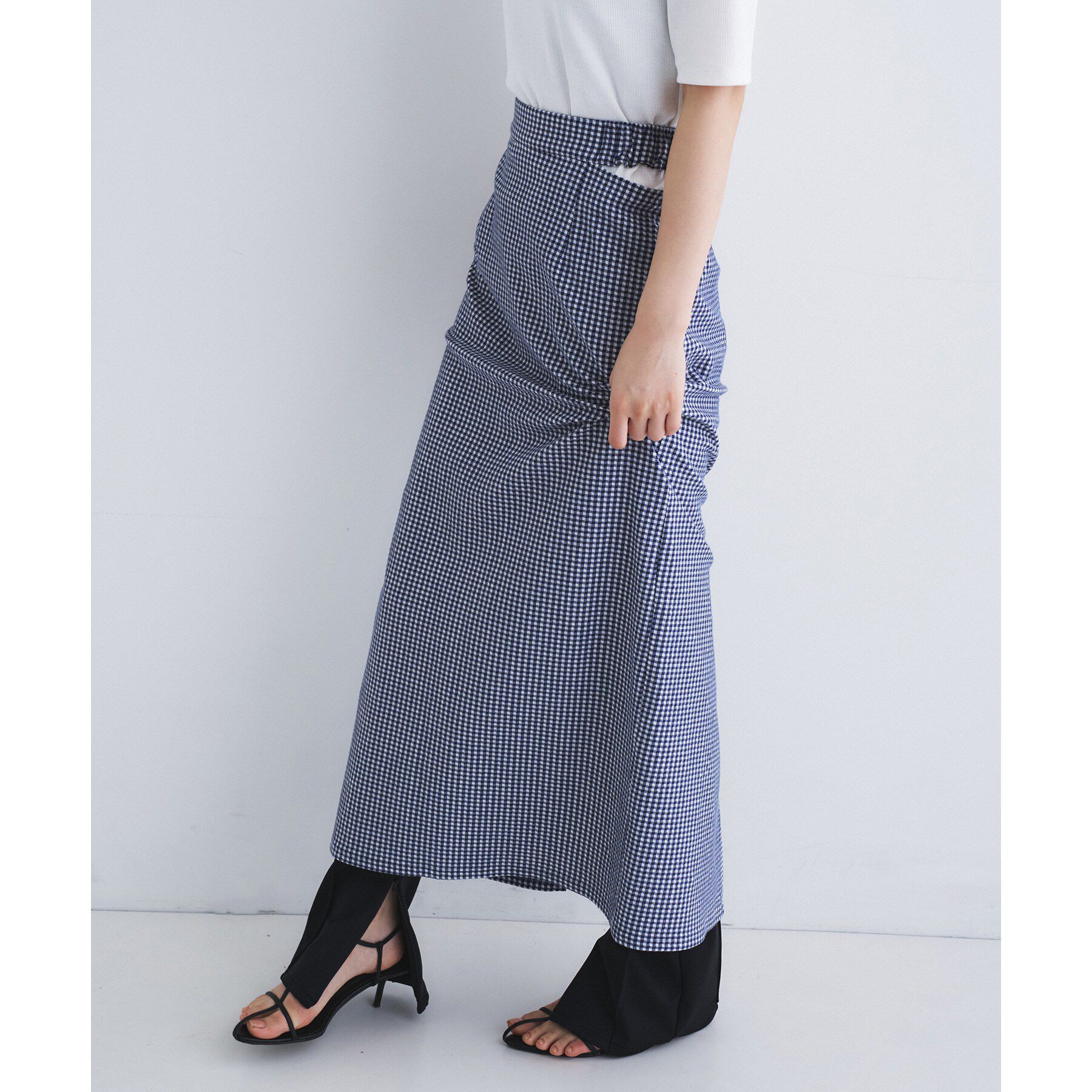 CODE A「gingham check pencil skirt」|スカート|ネイビー(294)