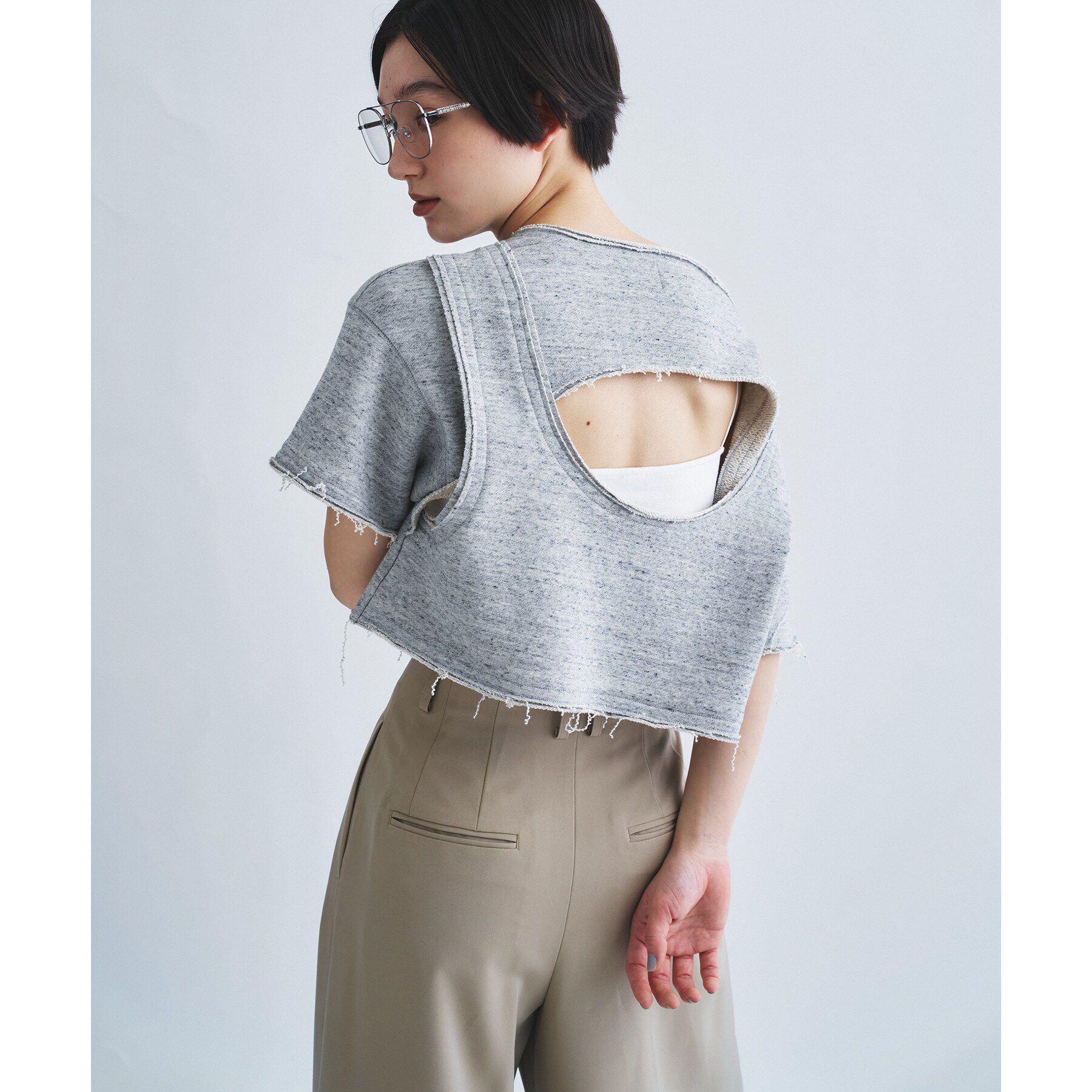CODE A「back open half－sleeve sweat」|Tシャツ・カットソー|グレー(012)