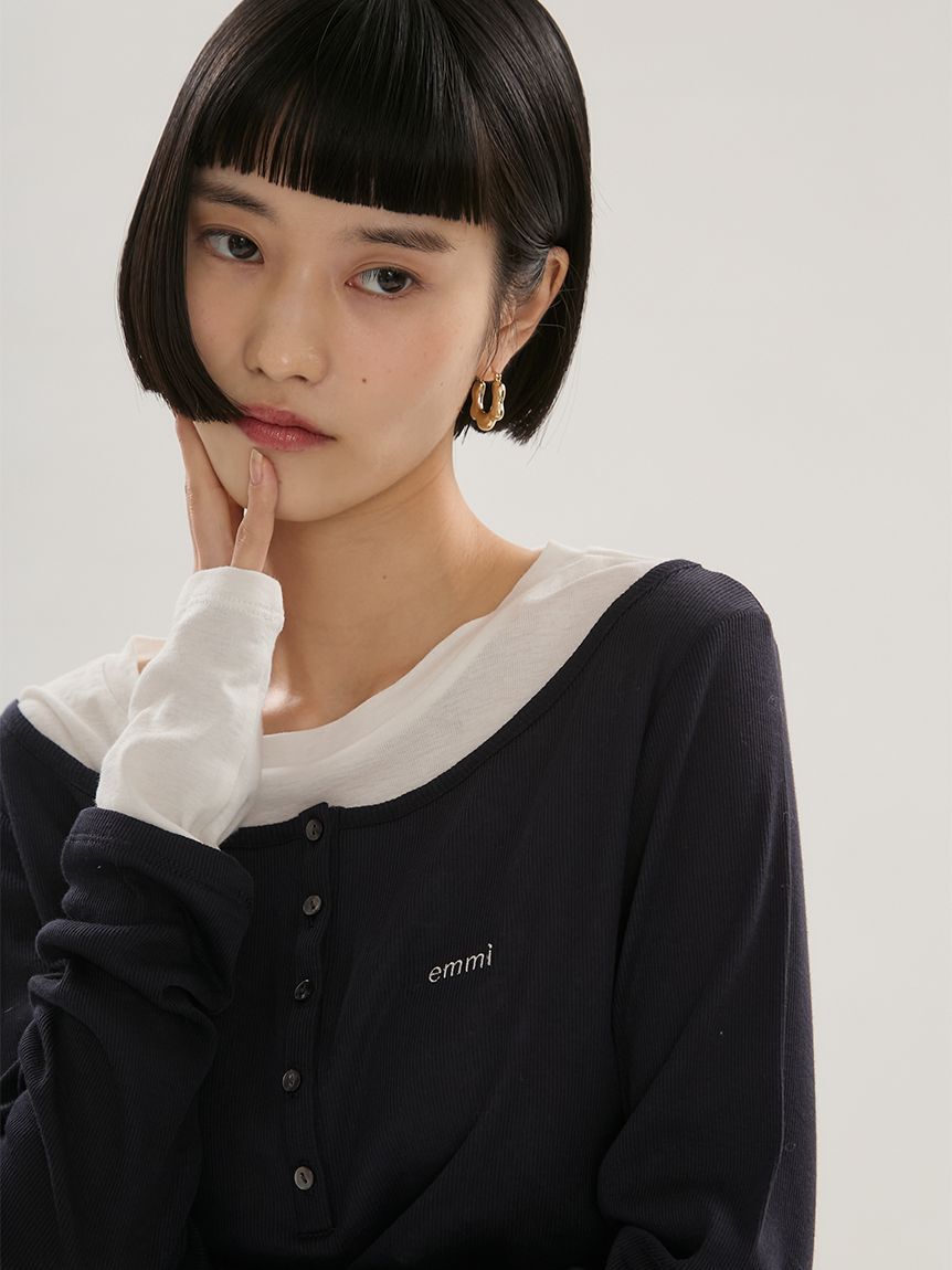 emmi atelier「【emmi&times;PlaxTM】レイヤードデザインヘンリーネックカットソー」|Tシャツ・カットソー|