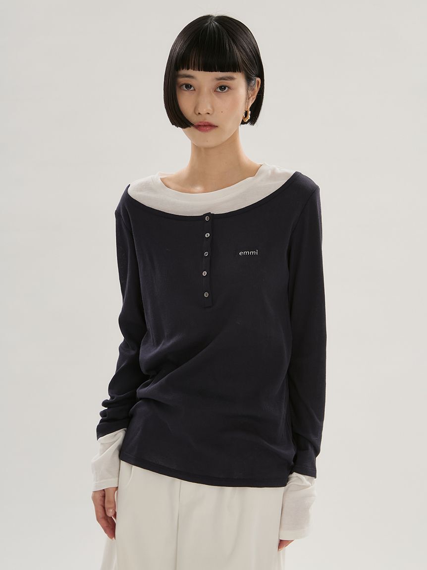 emmi atelier「【emmi&times;PlaxTM】レイヤードデザインヘンリーネックカットソー」|Tシャツ・カットソー|