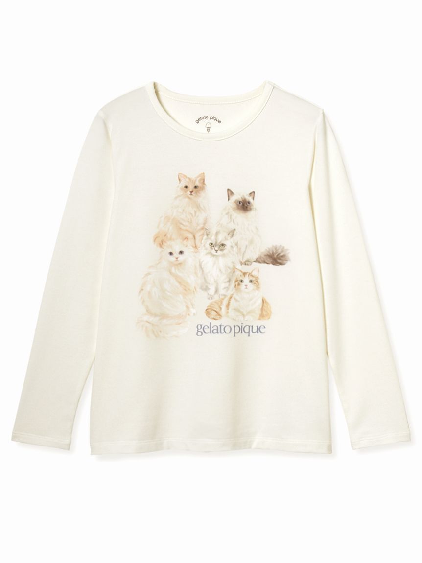 GELATO PIQUE KIDS & BABY「【JUNIOR】フラワーキャット柄プルオーバー&ロングパンツセット」|ルームウェア|