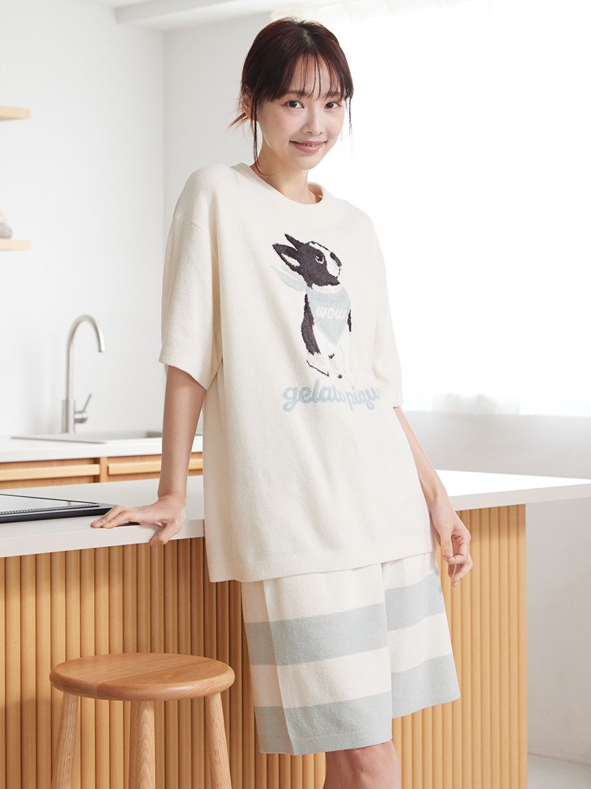 GELATO PIQUE HOMME「【ONLINE限定】【HOMME】エアリーモコボストンテリアジャガードプルオーバー&ハーフパンツセット」|ルームウェア|