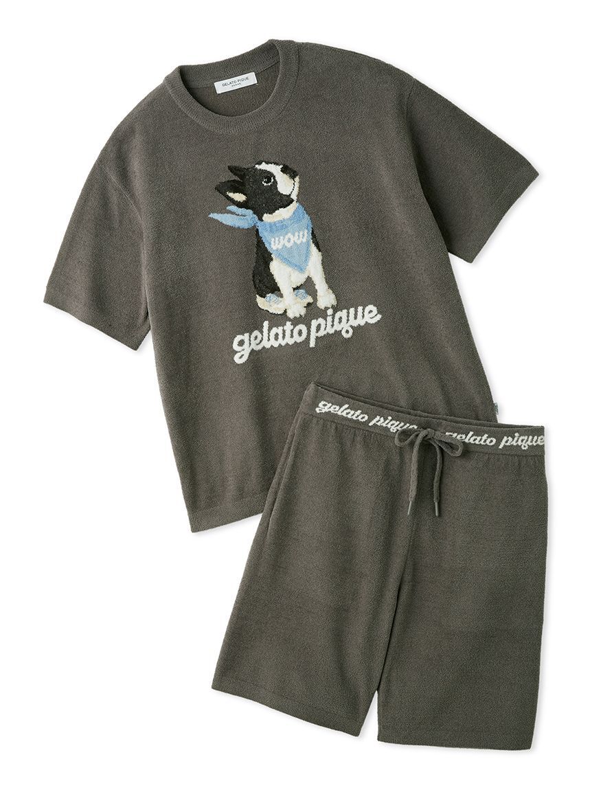 GELATO PIQUE HOMME「【ONLINE限定】【HOMME】エアリーモコボストンテリアジャガードプルオーバー&ハーフパンツセット」|ルームウェア|DGRY