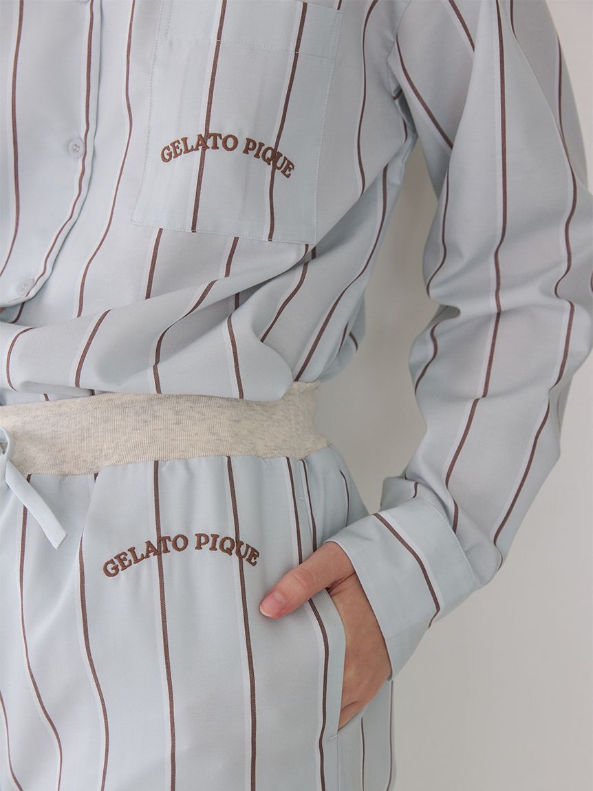 gelato pique「ストライプ布帛ロングパンツ」|ルームウェア|
