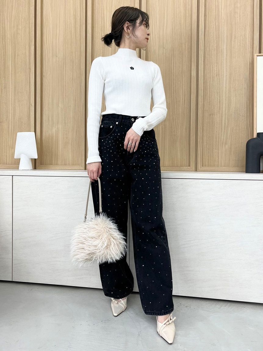 LILY BROWN「【LILY BROWN&times;MARY QUANT】デイジー刺繍バックオープンリブニット」|ニット・セーター|