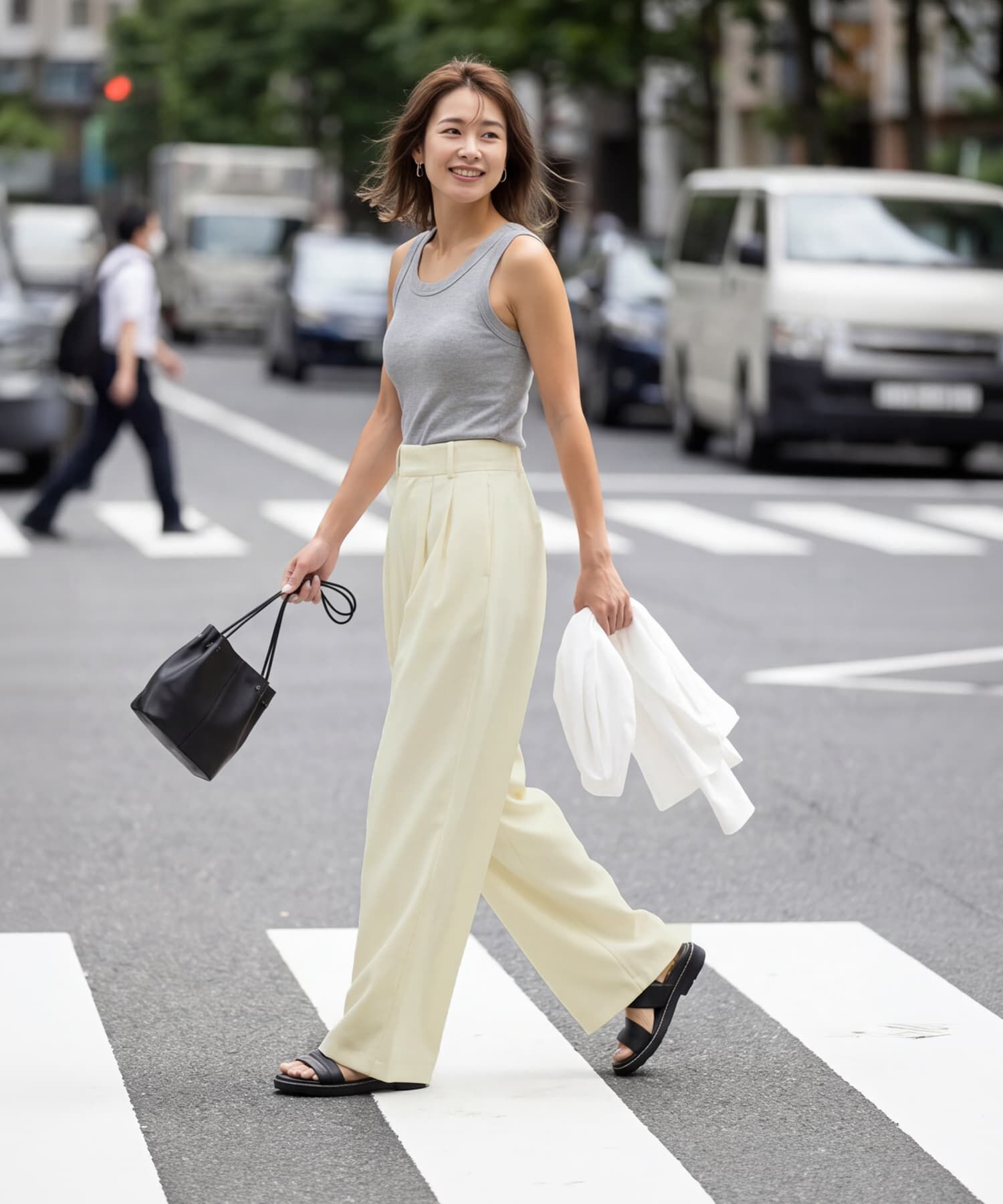 STYLE DELI「サマーツイル生地カラーワイドパンツ」|スラックス|