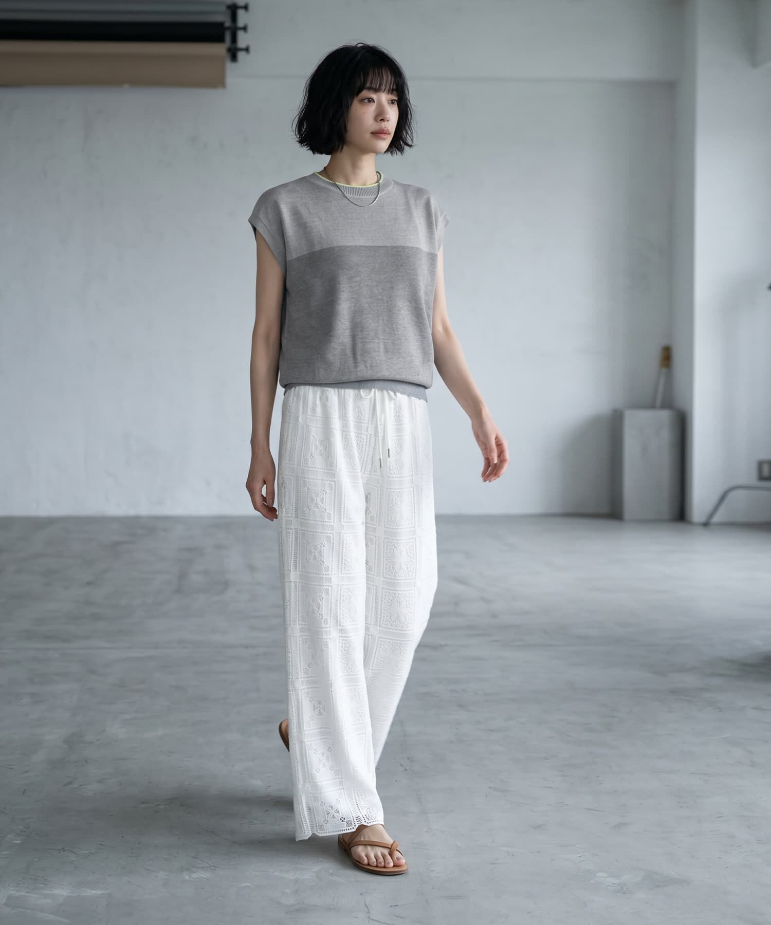 STYLE DELI「【BLK001】クロシェレースイージーパンツ」|スラックス|