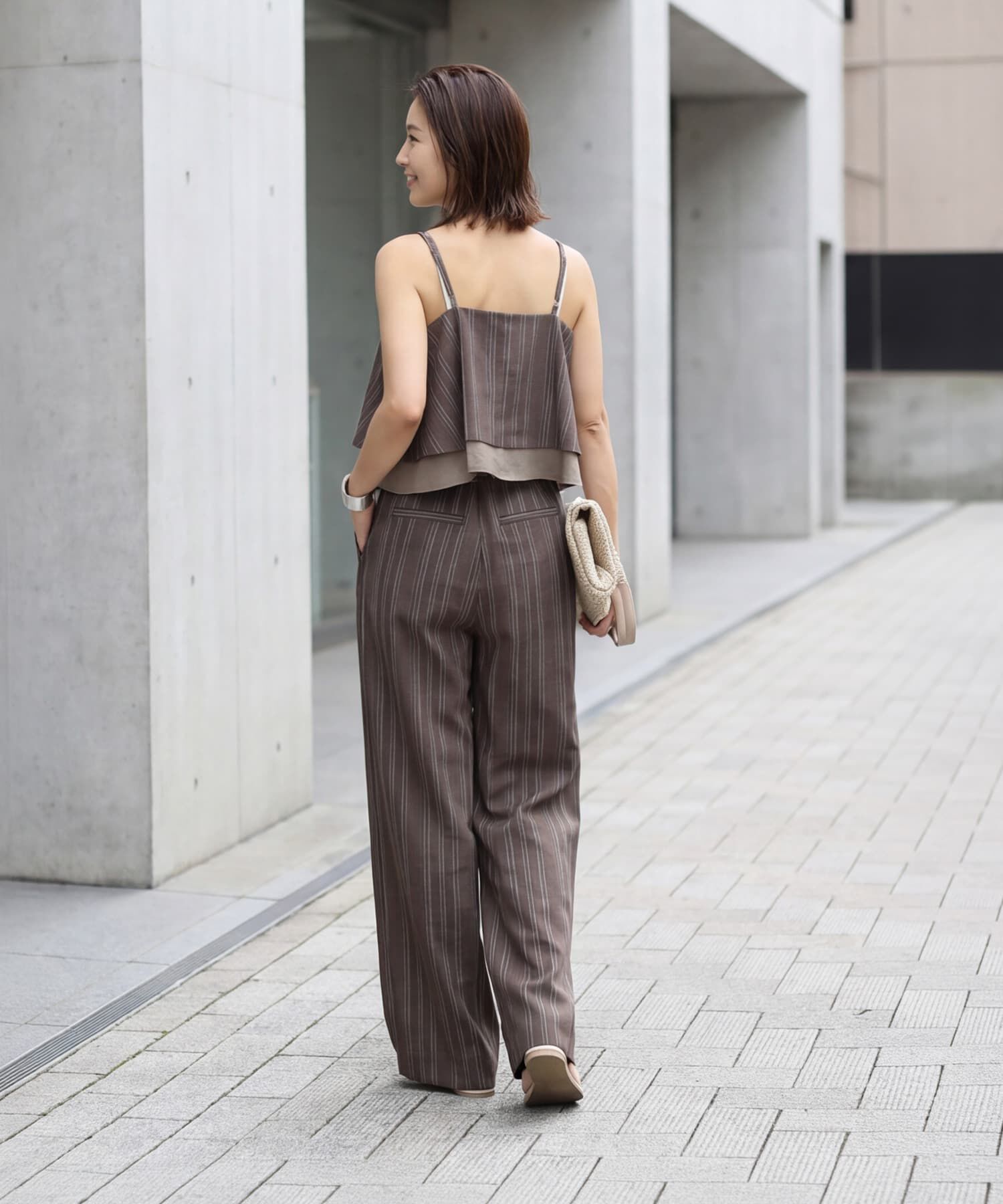 STYLE DELI「麻調ストライプ柄ワイドパンツ」|スラックス|