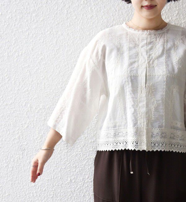 SHIPS for women「〈手洗い可能〉パッチワーク レース ショート スリーブ 羽織 ブラウス」|シャツ・ブラウス|