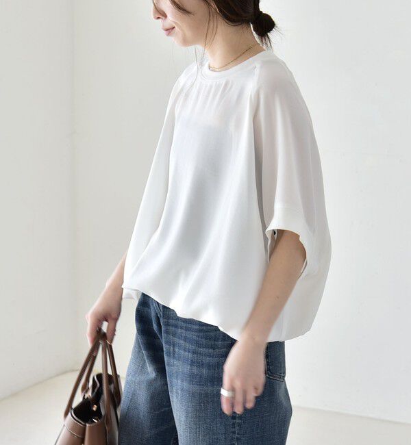 quaranciel「《一部追加予約》quaranciel:〈手洗い可能〉ジョーゼット ハーフスリーブ ドロスト ルーズ ブラウス」|シャツ・ブラウス|