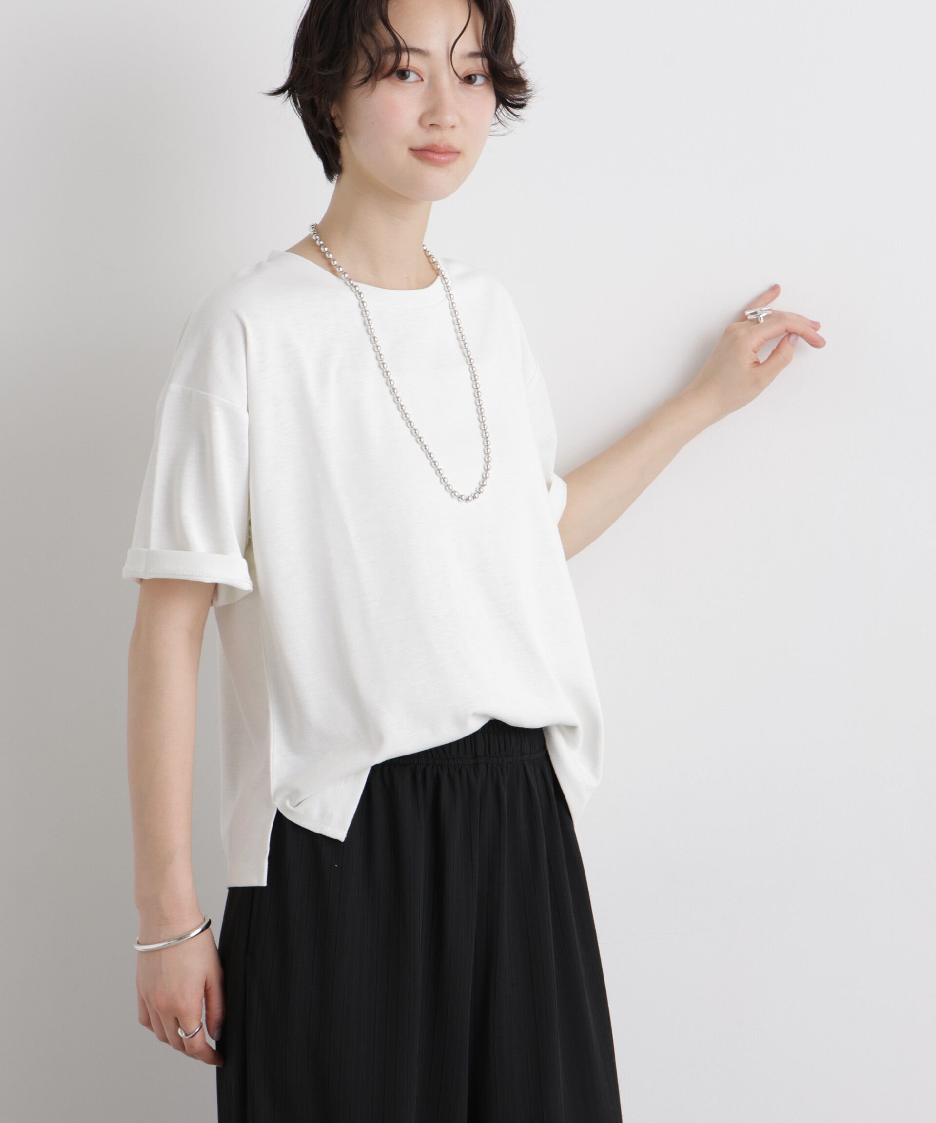 NANO universe「汗隠糸加工&多彩機能カットソー素材 クルーネックトップス」|Tシャツ・カットソー|