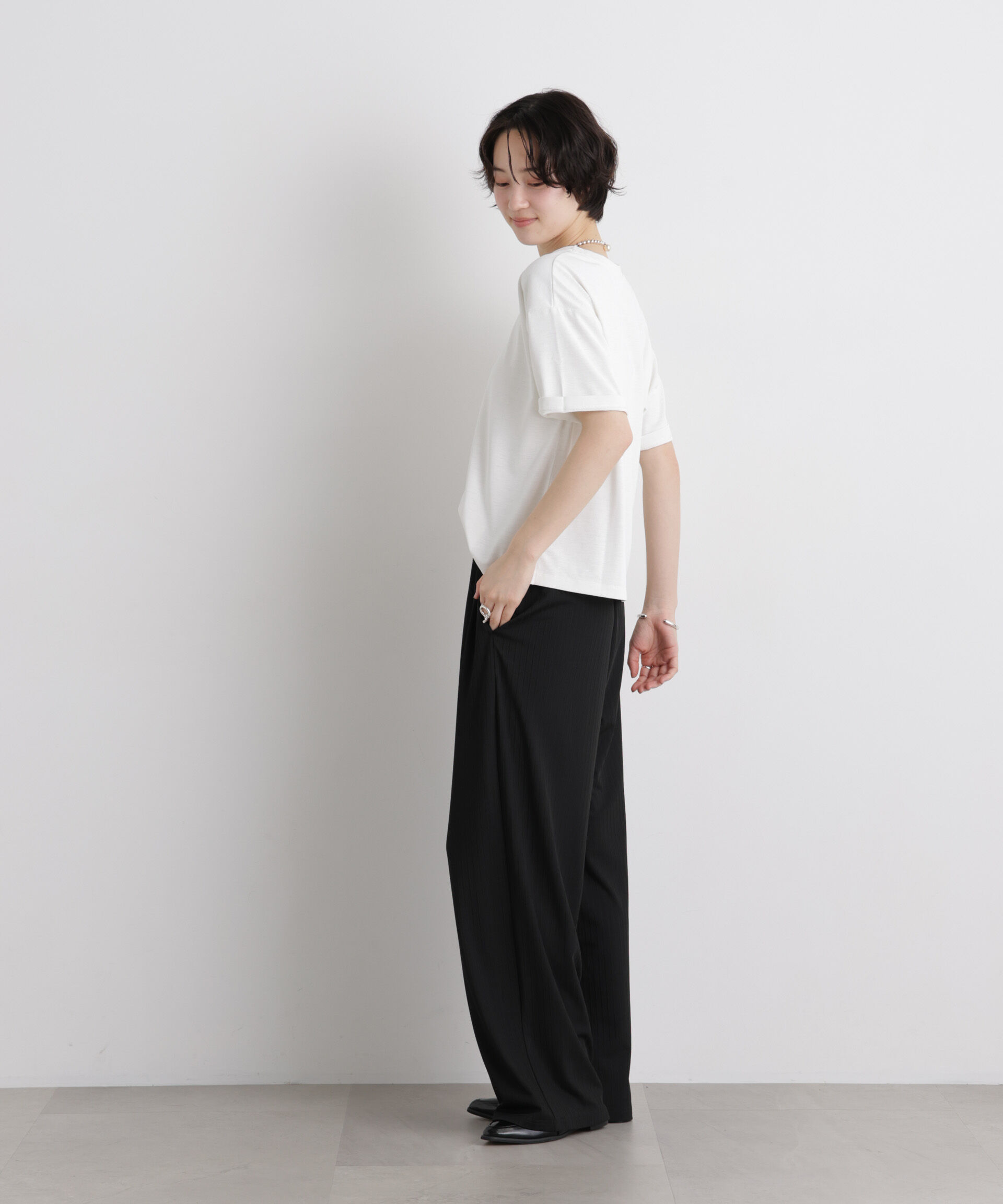 NANO universe「汗隠糸加工&多彩機能カットソー素材 クルーネックトップス」|Tシャツ・カットソー|